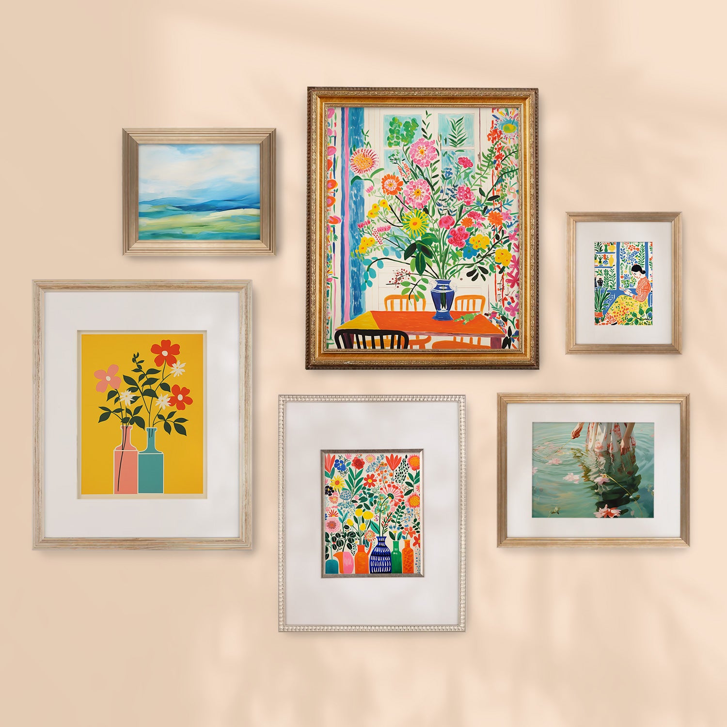 Designer Margot Wells curated a stunning Stannie & Lloyd gallery wall of mixed and matched frames - the "Don't Forget to Water the Flowers" 6 Piece Set.
