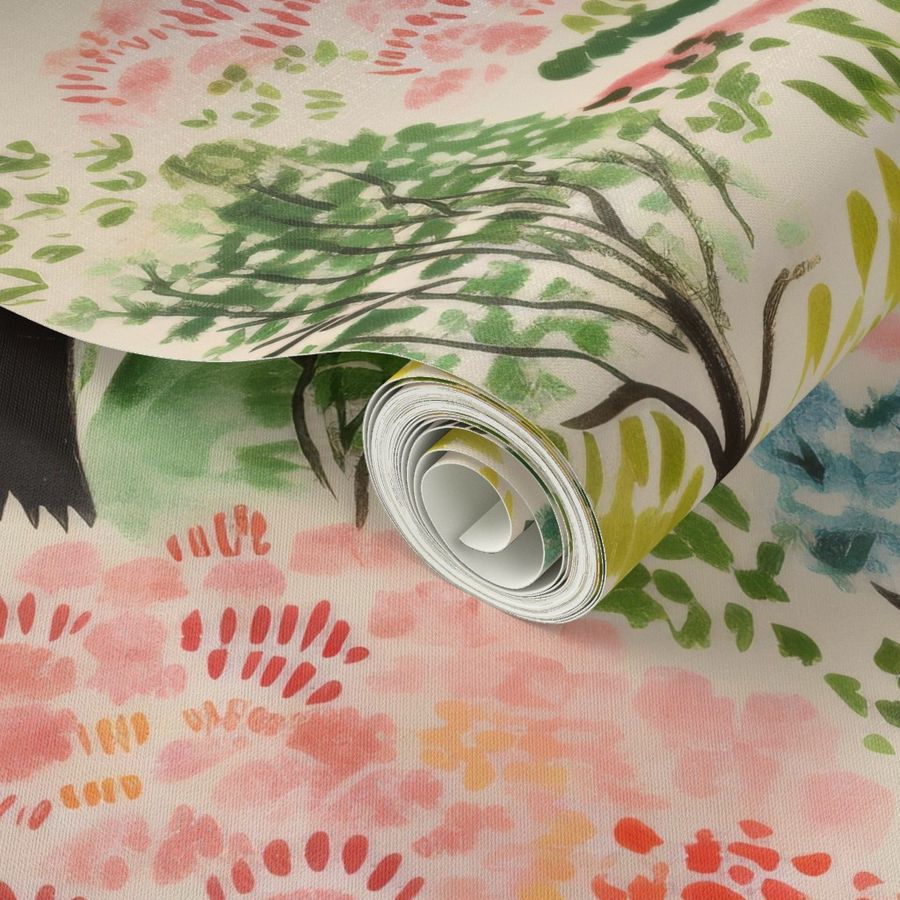 Roll of A Quiet Walk Wallpaper from Stannie & Lloyd, with a colorful floral print, perfect as wall art for living room.