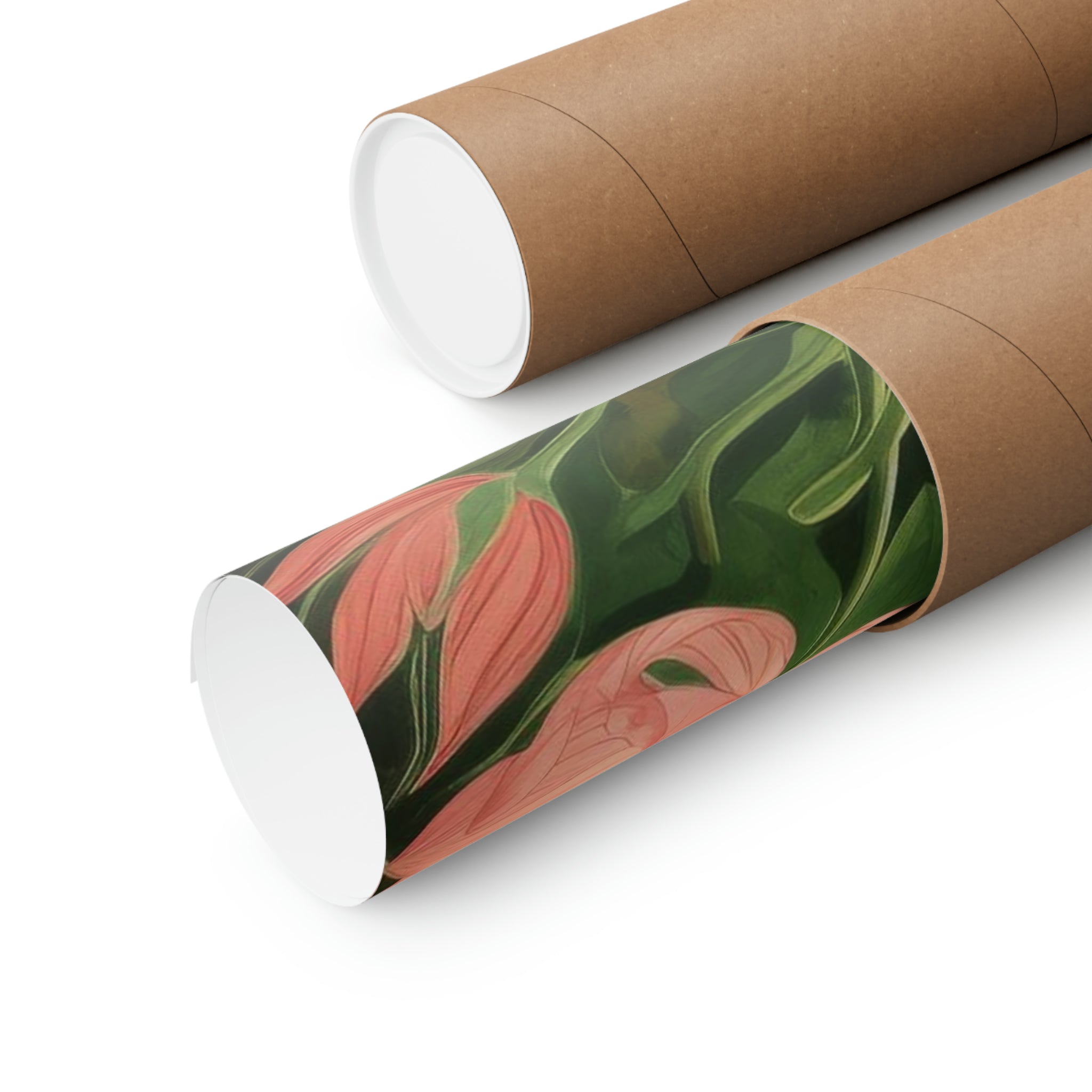 Roll of Botanic Floor with a floral pattern partially unrolled, perfect for art prints on walls by Printify.