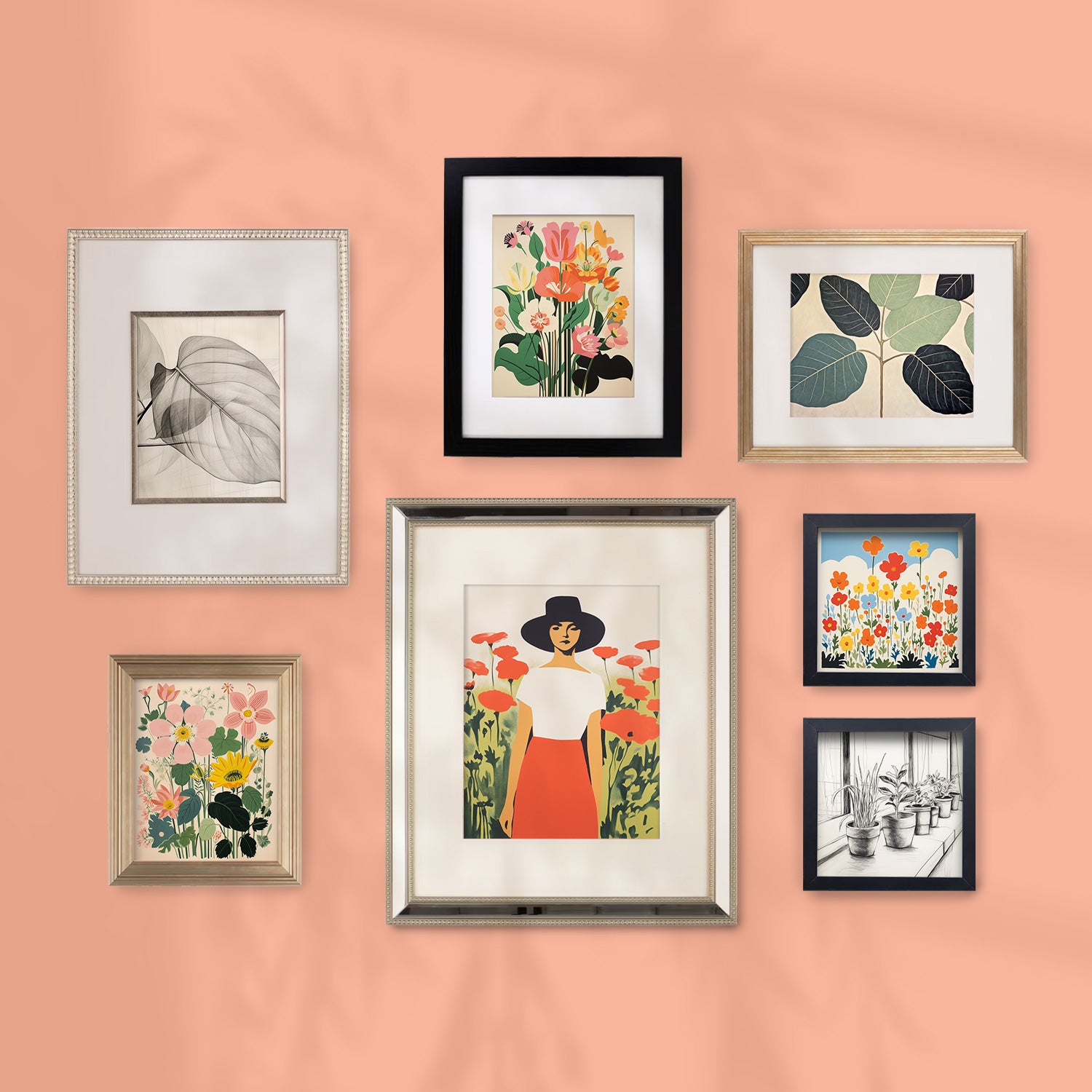 An exquisite Stannie & Lloyd Gallery Wall adorned with a collection of artfully framed A Quiet Sunday | 7 Piece Set prints.