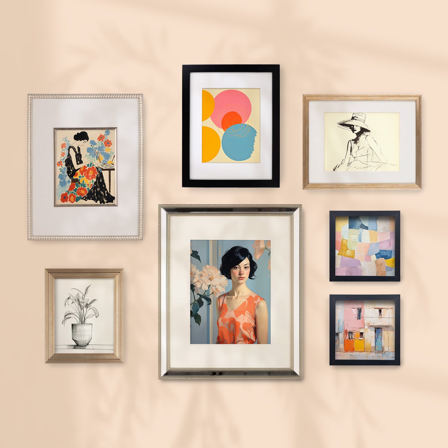 A Stannie & Lloyd gallery wall featuring a Holiday 7 Piece Set displayed in framed frames.