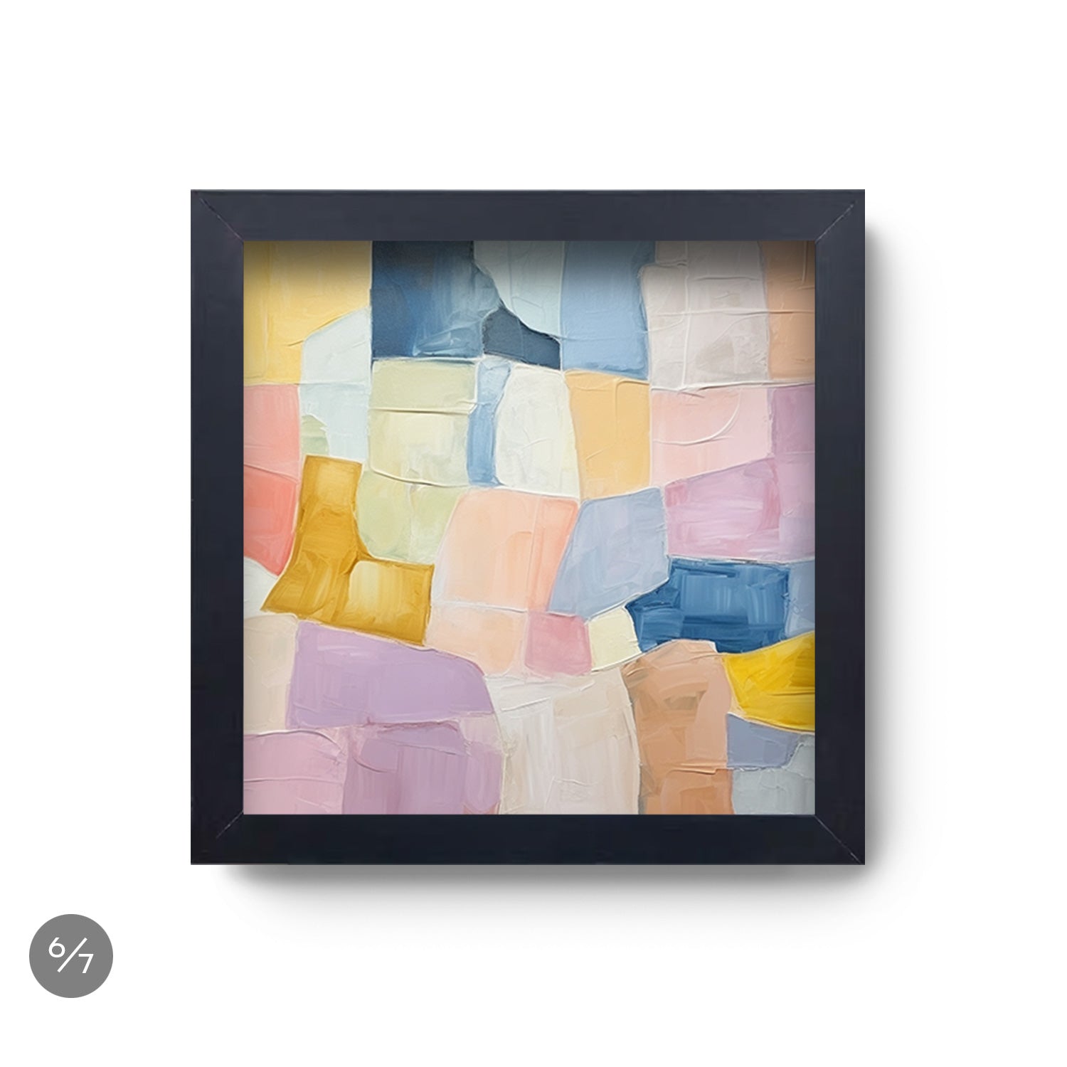 An abstract painting in a black frame displayed on a Stannie & Lloyd Gallery Wall | Holiday | 7 Piece Set.