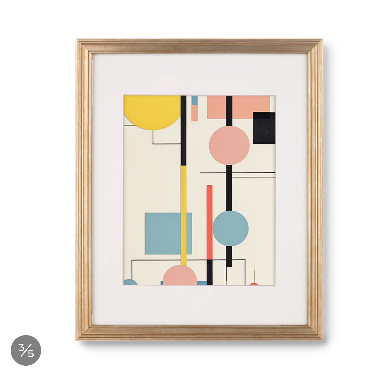 A Gallery Wall | Modern Millie | 5 Piece Set from Stannie & Lloyd, featuring framed art prints with geometric shapes, is perfect for a gallery wall.