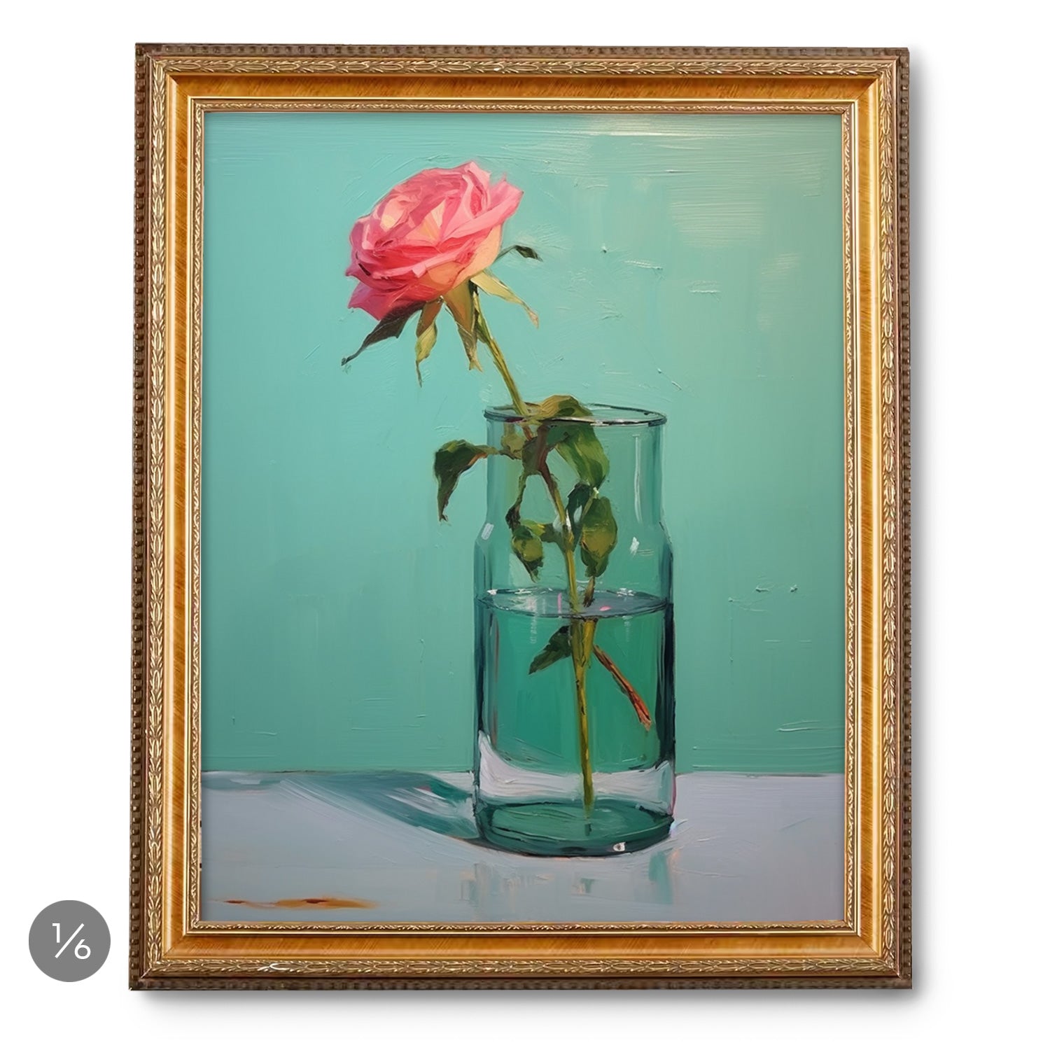 An art piece from Stannie & Lloyd featuring a pink rose in a glass vase, perfect for the Gallery Wall | Sweet Tart | 6 Piece Set.