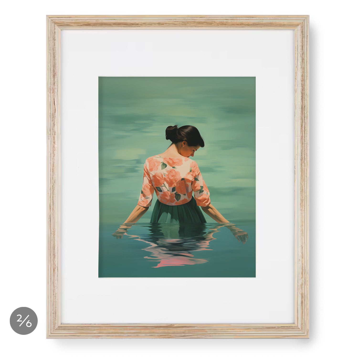 A framed print of a woman standing in the water, perfect for art enthusiasts looking to add the Gallery Wall | Sweet Tart | 6 Piece Set by Stannie & Lloyd to their gallery wall.