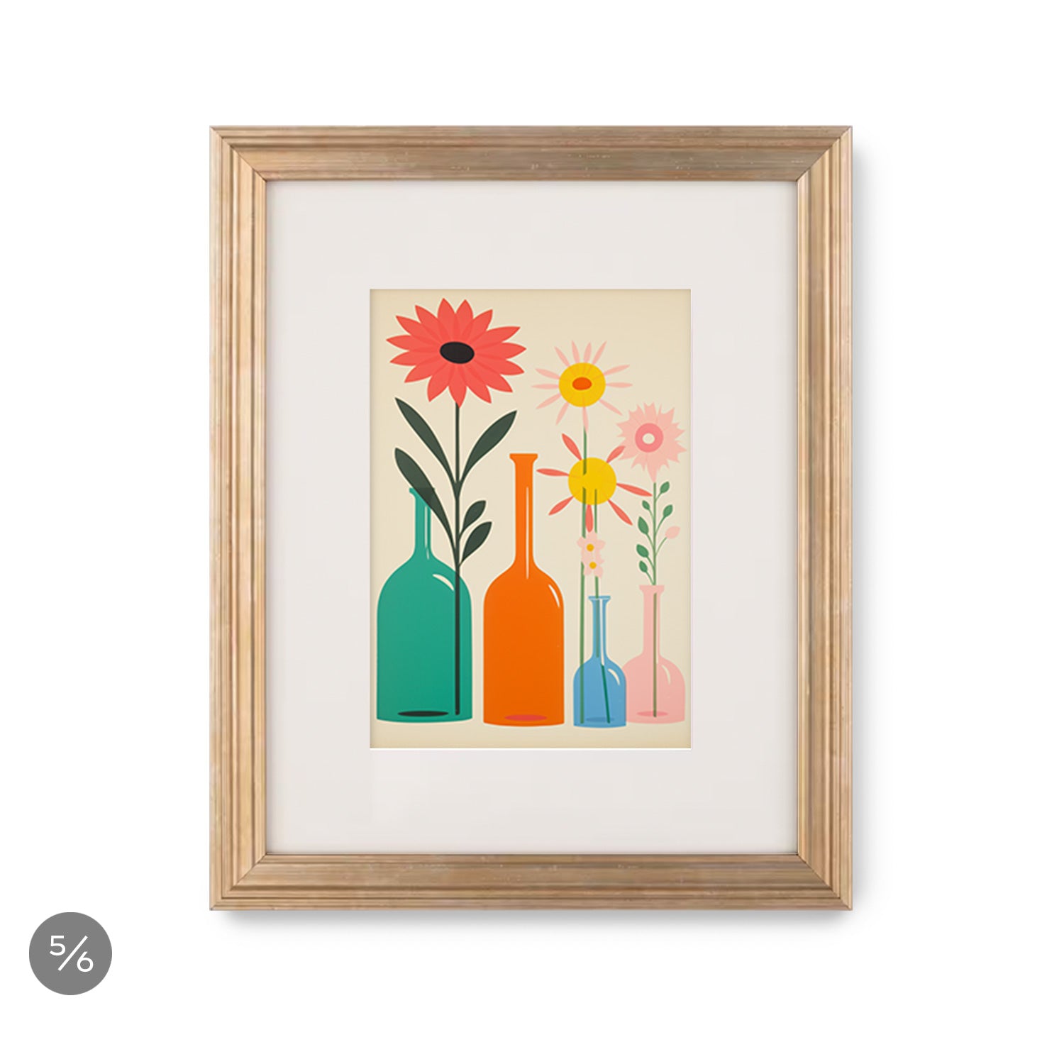 A Stannie & Lloyd gallery wall of art prints, featuring a mix and match of framed Sweet Tart flowers in vases, a 6 Piece Set.