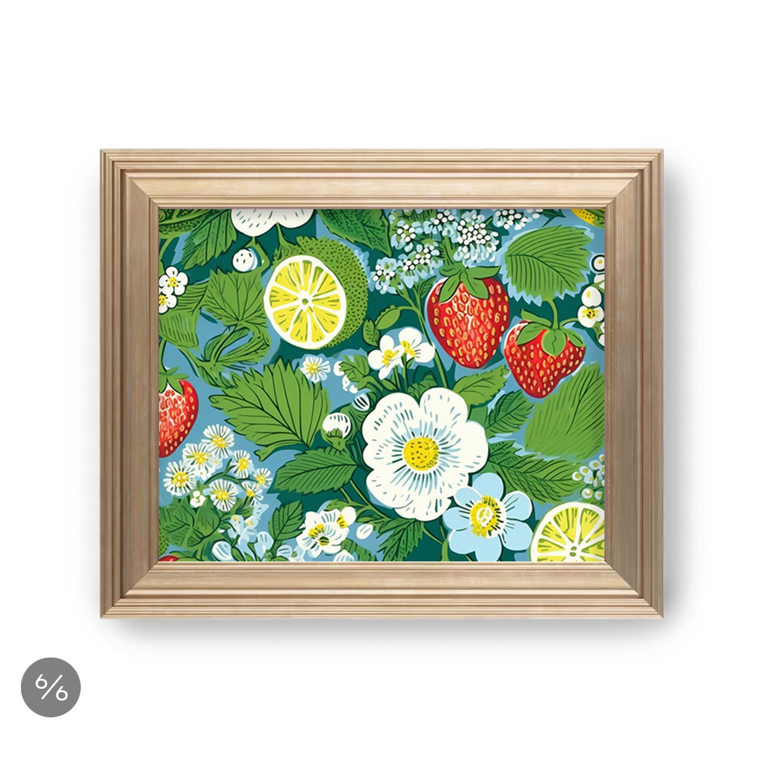A vibrant art print featuring strawberries, lemons, and limes from the Gallery Wall | Sweet Tart | 6 Piece Set by Stannie & Lloyd, perfect for your gallery wall.