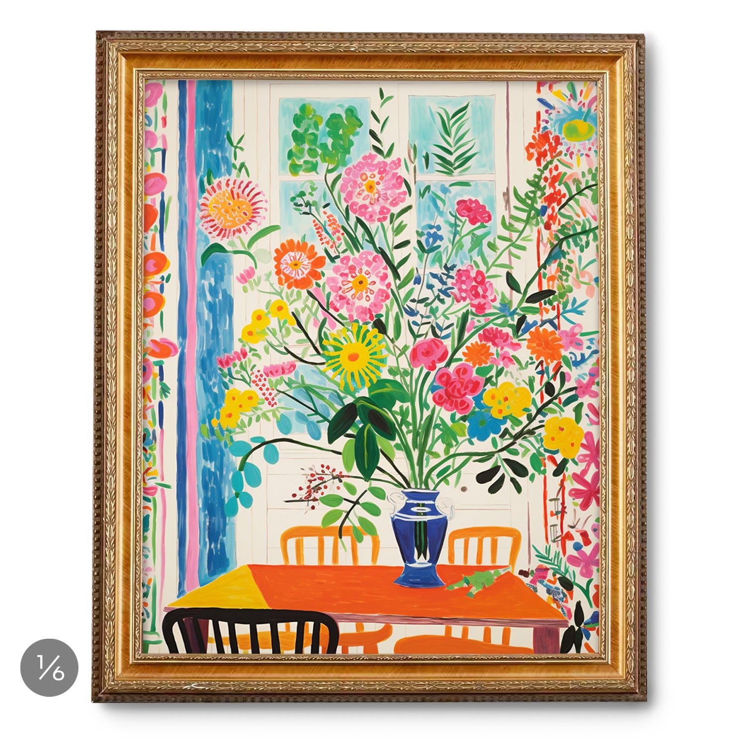 A painting of flowers in a vase on a table, perfect for your Gallery Wall by Stannie & Lloyd or to be framed by designer Margot Wells with mix and match frames.