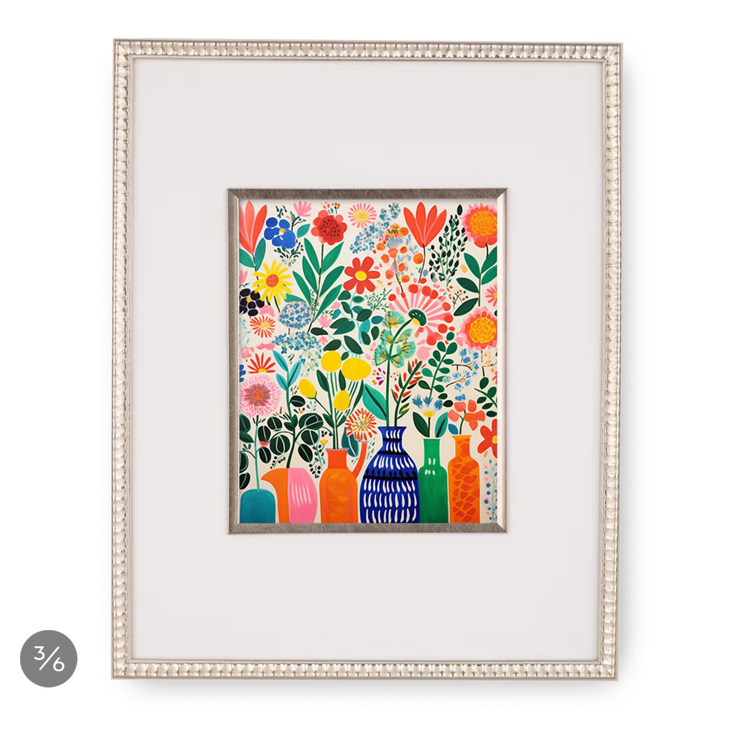 A Stannie & Lloyd framed print with colorful flowers in vases, perfect for a Gallery Wall | Don't Forget to Water the Flowers | 6 Piece Set.