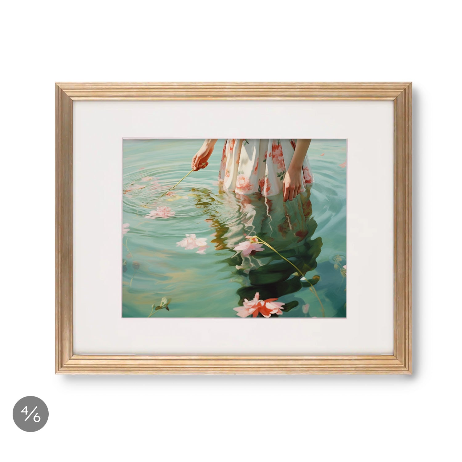 A framed print of a woman standing in the water, suitable for a Stannie & Lloyd Gallery Wall | Don't Forget to Water the Flowers | 6 Piece Set.