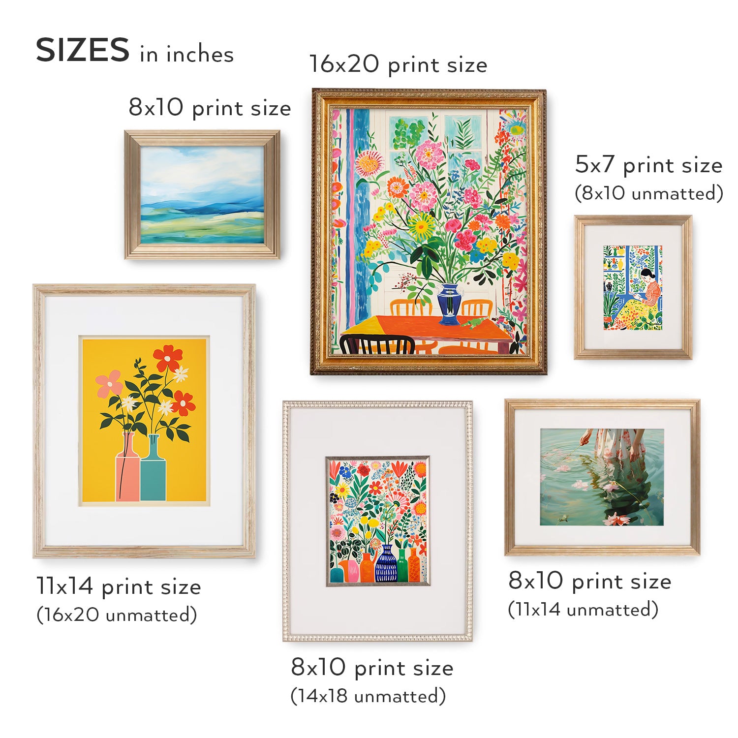 Choose from a variety of sizes in inches for Stannie & Lloyd framed prints, perfect for creating your own Gallery Wall. Mix and match frames to curate a unique display that reflects your personal style. Designed by Stannie & Lloyd | Don't Forget to Water the Flowers | 6 Piece Set