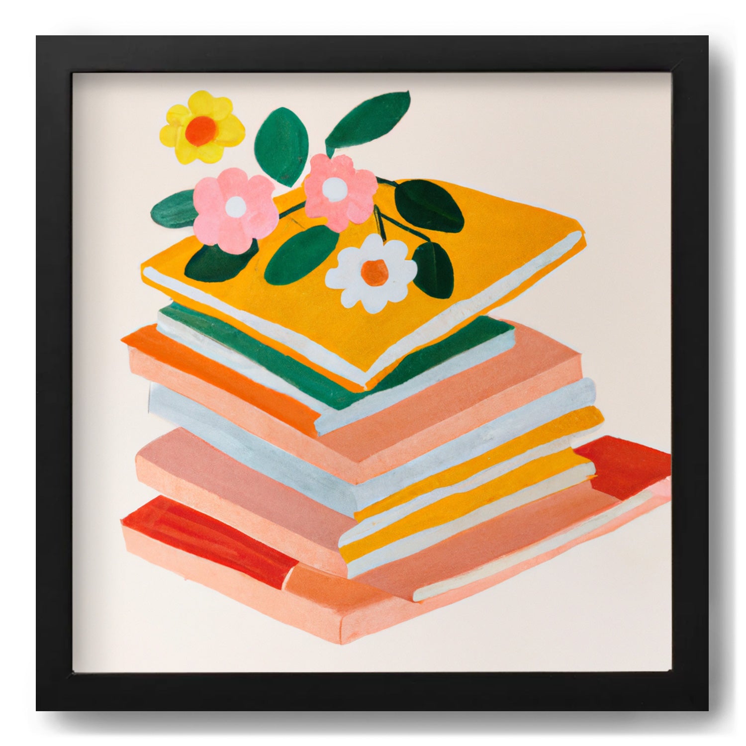 A vintage Obvious Magic poster featuring a stack of books and flowers from Stannie & Lloyd.