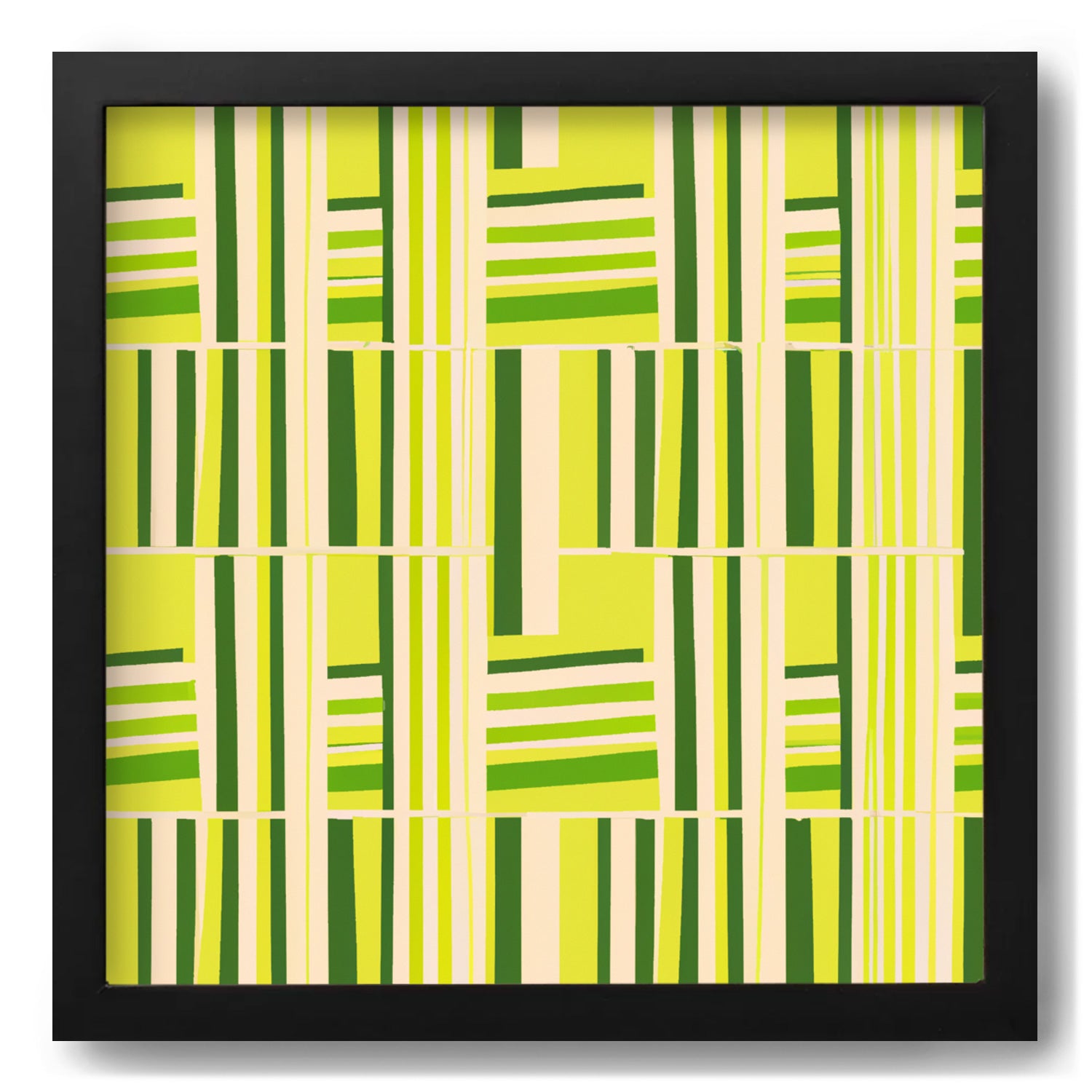 A vintage poster of "This or That if Given the Choice" by Stannie & Lloyd with a green and white striped pattern in a black frame.