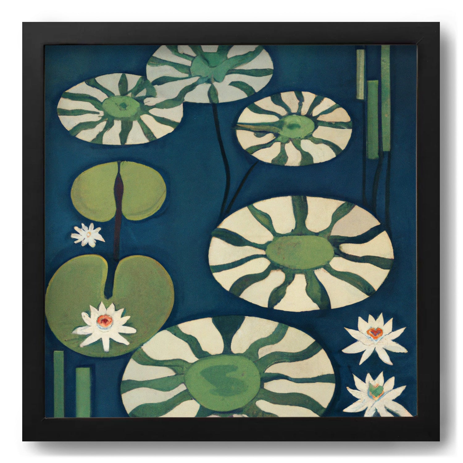 A modern wall art painting of water lilies, "There is A Place by The Pond" by Stannie & Lloyd, available as prints and poster.