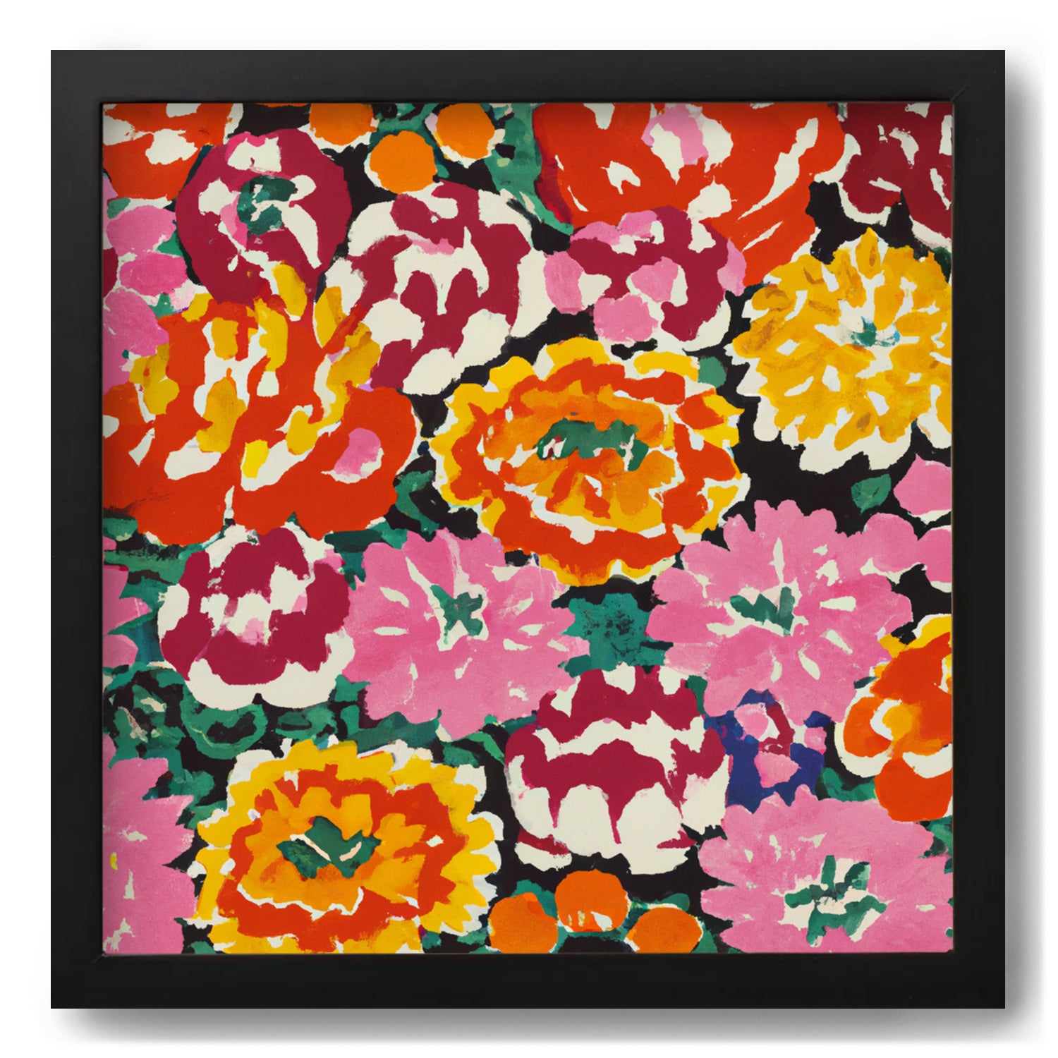 A colorful Hothouse Flowers framed print from Stannie & Lloyd, perfect for adding vibrant wall art to your living room or incorporating into maximalist decor.