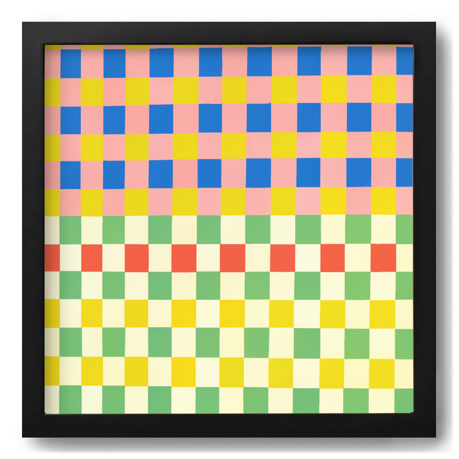 A vintage Stannie & Lloyd wall art print of a colorful checkered pattern named "Picnic.