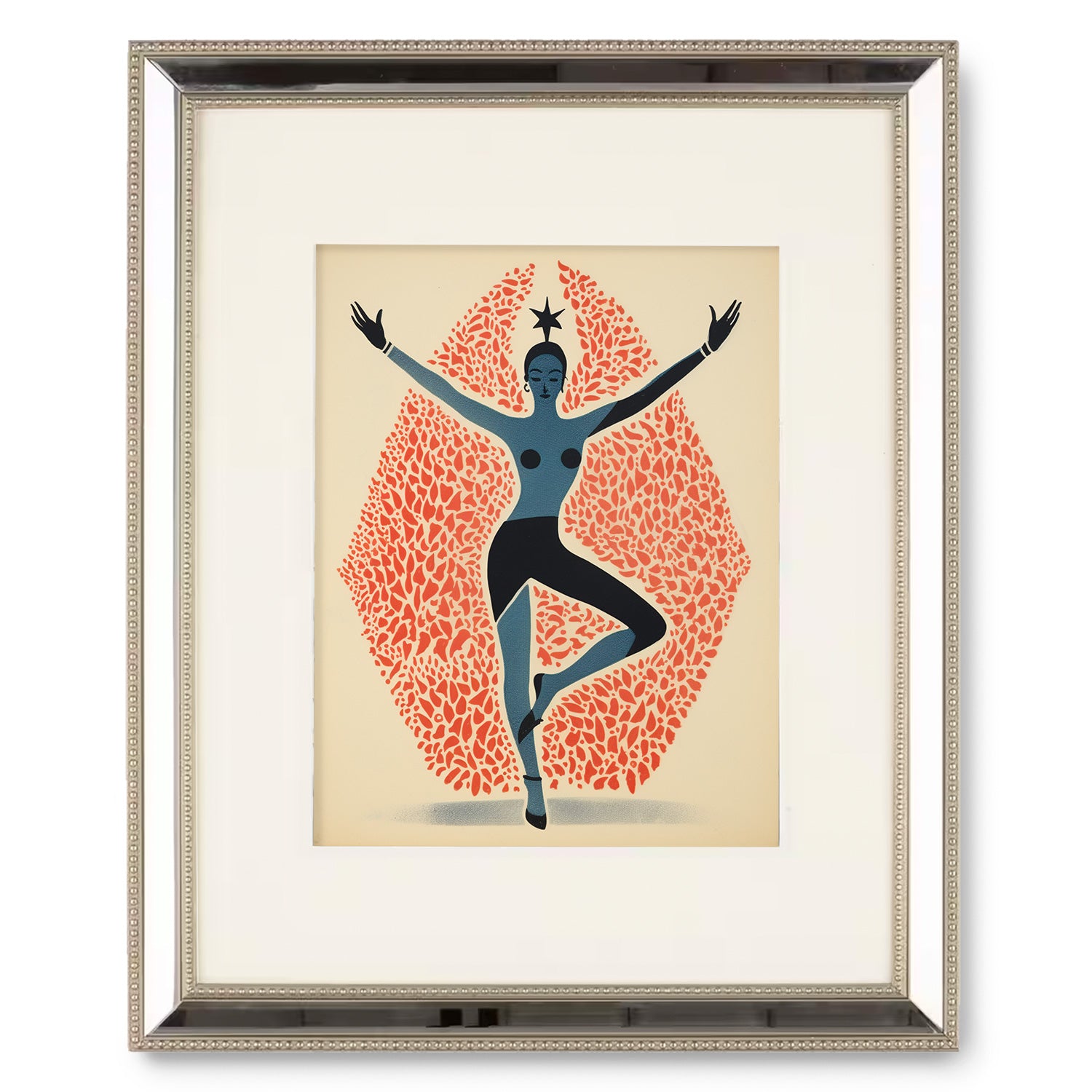 A Vivre framed art print of a woman in a yoga pose, encased in a Stannie & Lloyd wood frame.