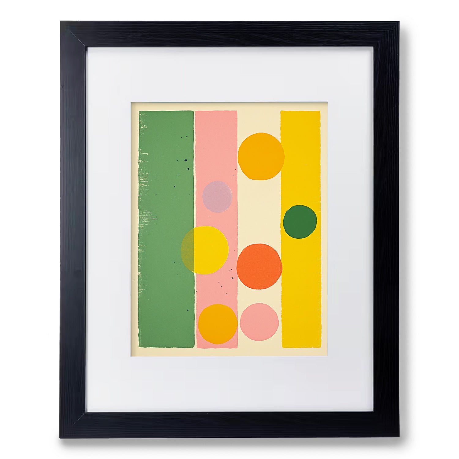 A yellow, green, and pink Stannie & Lloyd framed Mod Molecules art print.