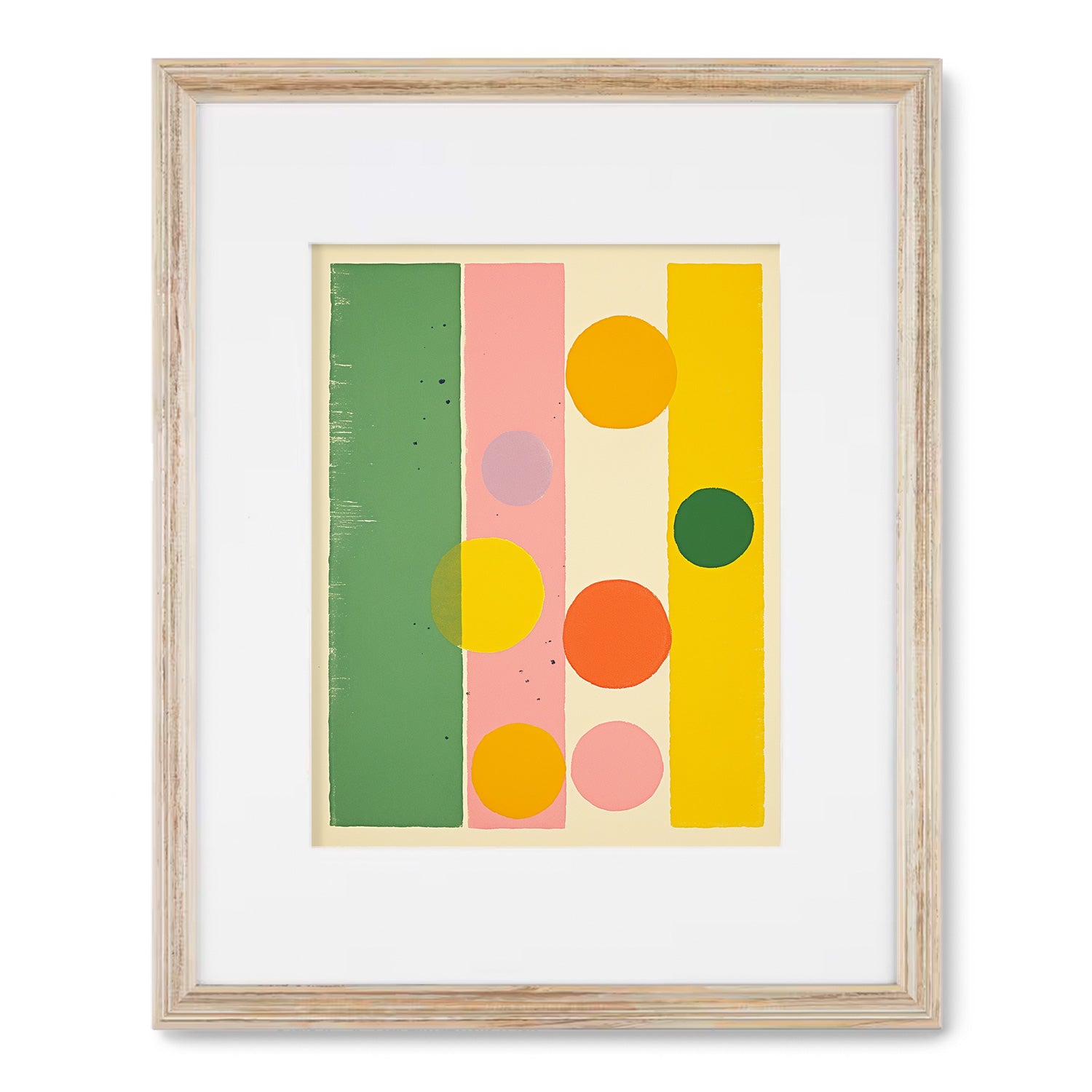 A Mod Molecules wall art print with yellow, green, and pink circles by Stannie & Lloyd.