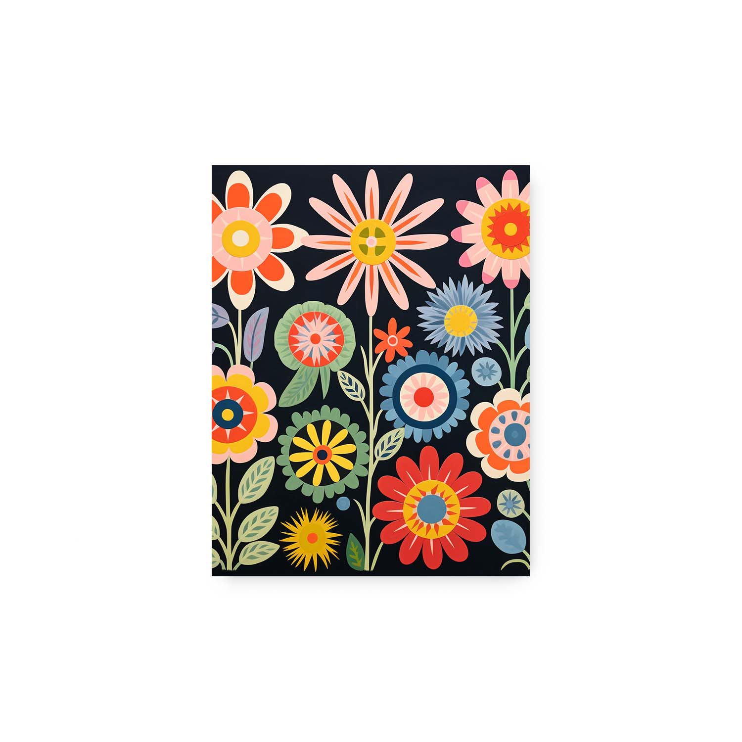 Vintage Folk Flowers Grow Tall poster on a dark background by Stannie & Lloyd.