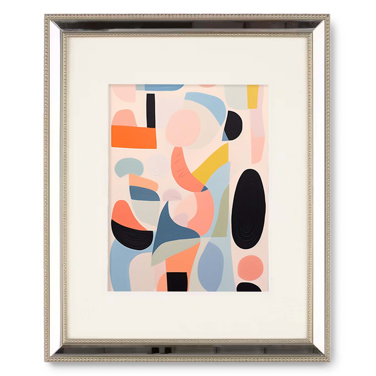 Jazz in the Afternoons wall art prints with pastel and dark organic shapes framed in gold by Stannie & Lloyd.