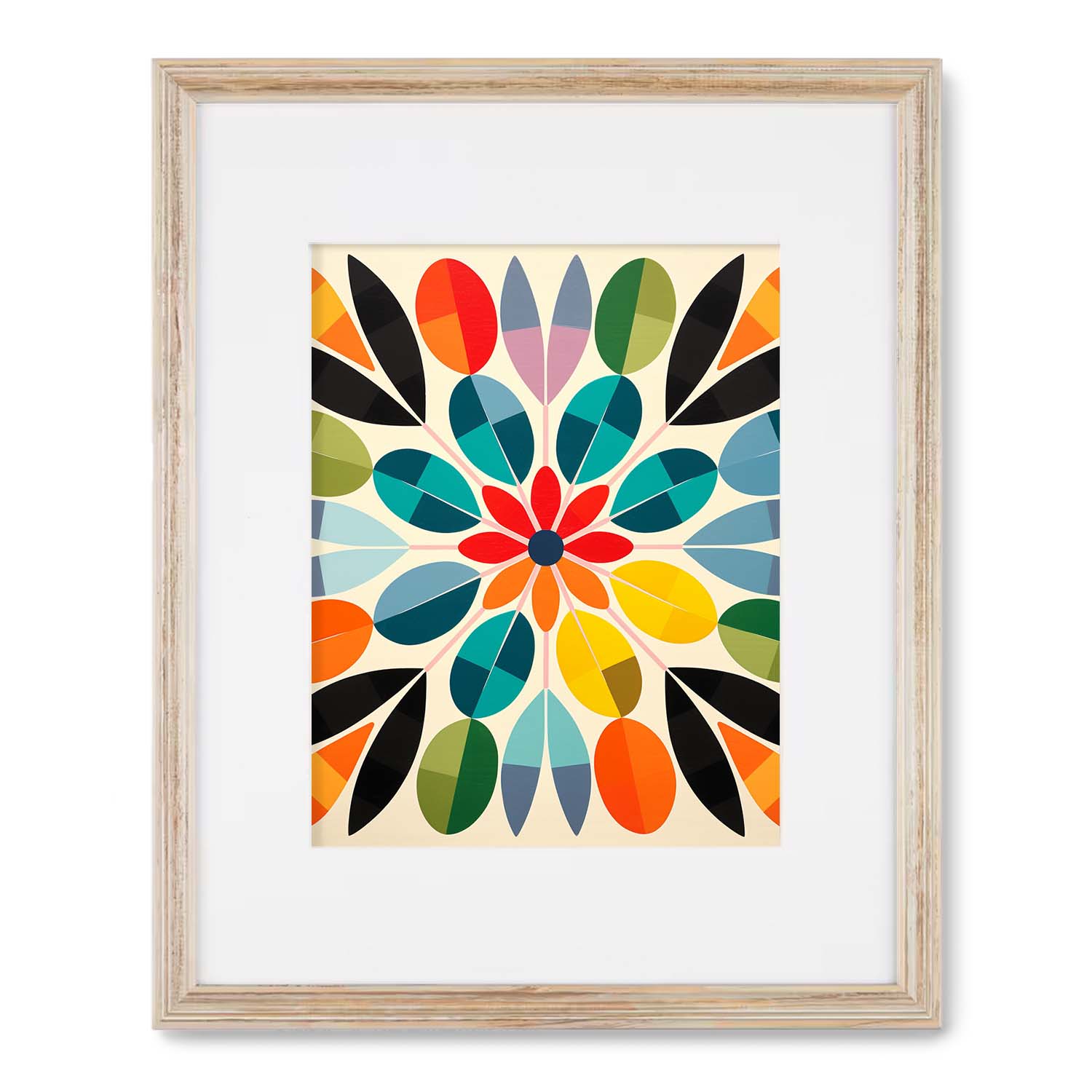 Framed Radiate Love colorful floral geometric vintage wall art by Stannie & Lloyd.