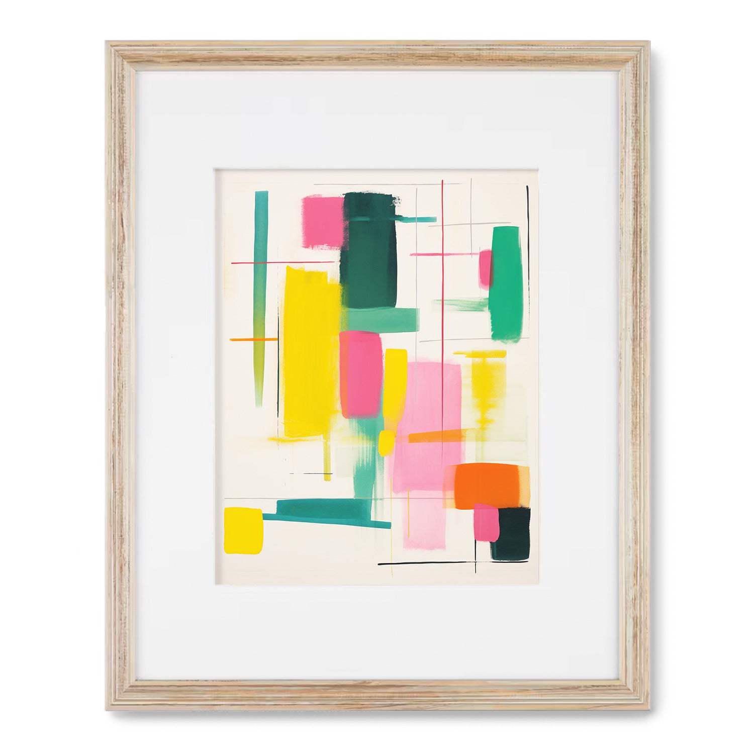 A Stannie & Lloyd brand vintage abstract painting in a wooden frame.