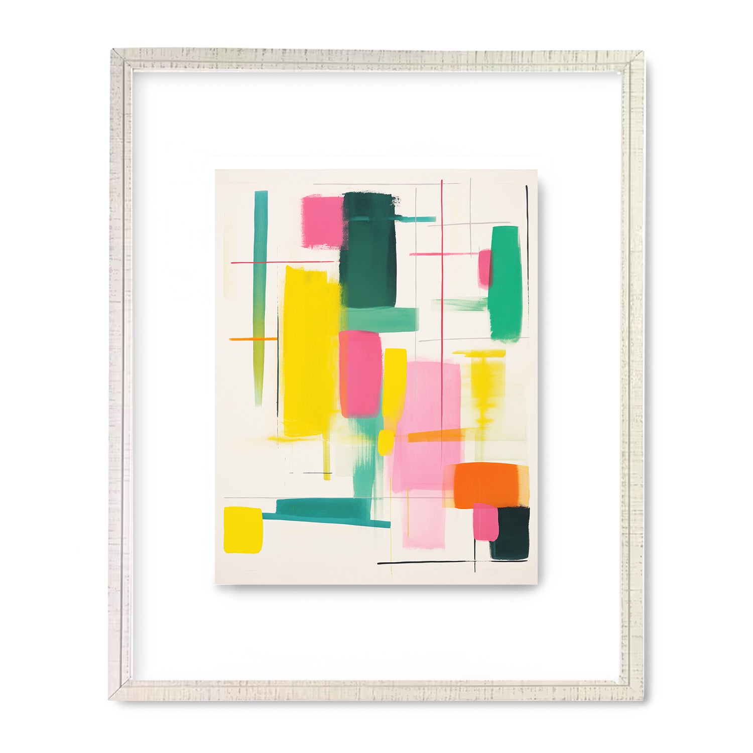 An abstract painting in a Stannie & Lloyd vintage white frame.