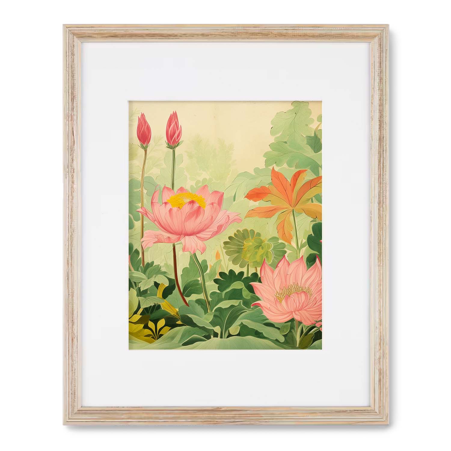 A Botanic Floor lotus flower art print in a wooden frame for sale by Stannie & Lloyd.