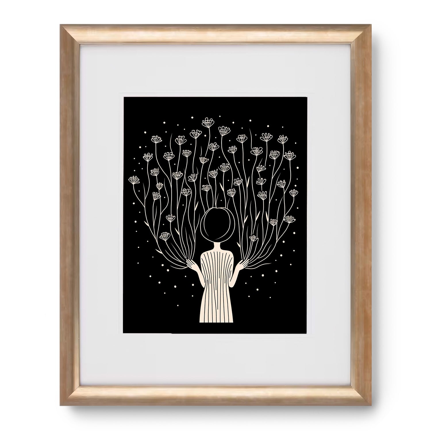 A black and gold framed print of "You Are Made of Stardust" by Stannie & Lloyd, perfect for modern wall art.