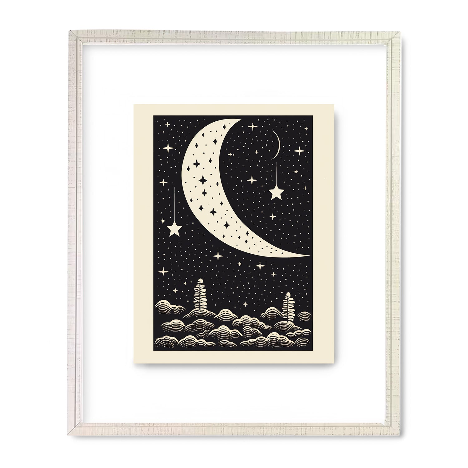 A black and white print of "Where Stars Are Bright" by Stannie & Lloyd, perfect for arts prints or modern wall art.