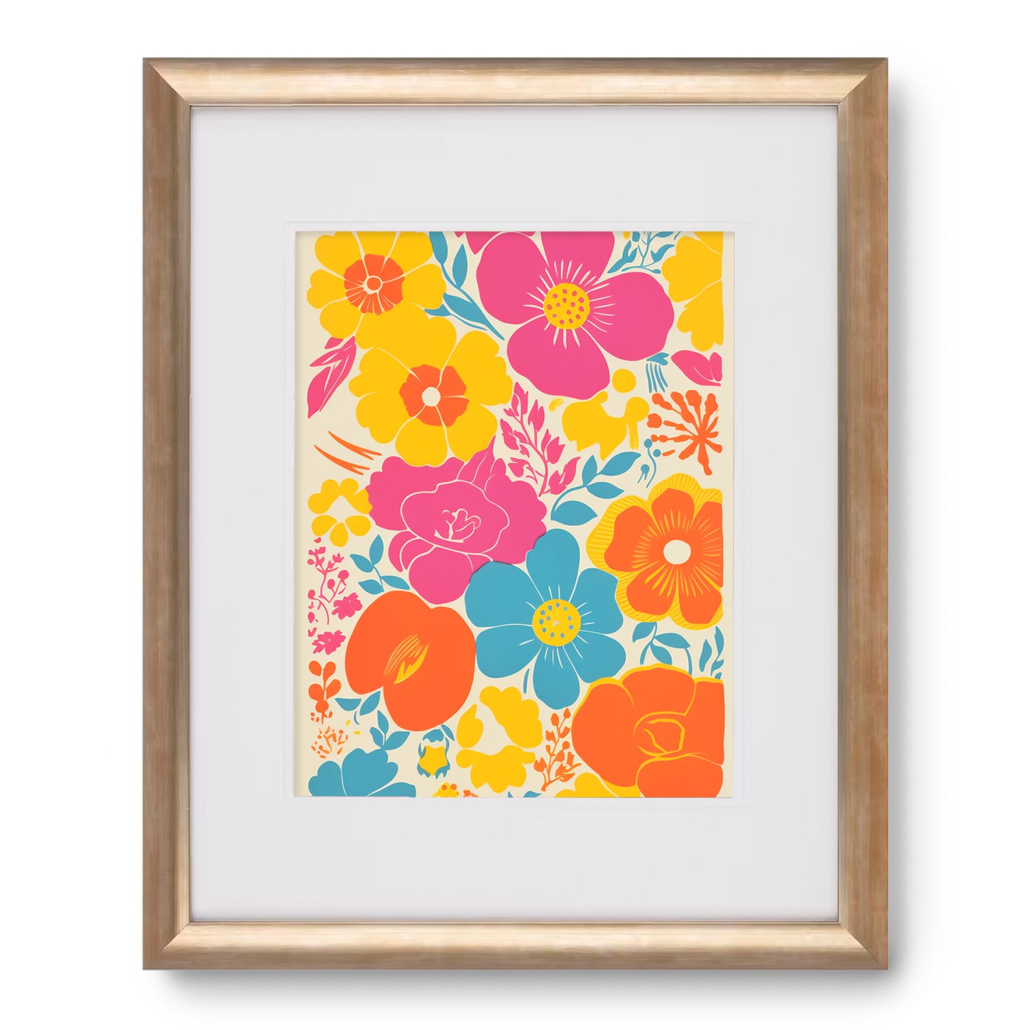 A vintage gold framed print of Millie, a colorful floral wall art by Stannie & Lloyd.