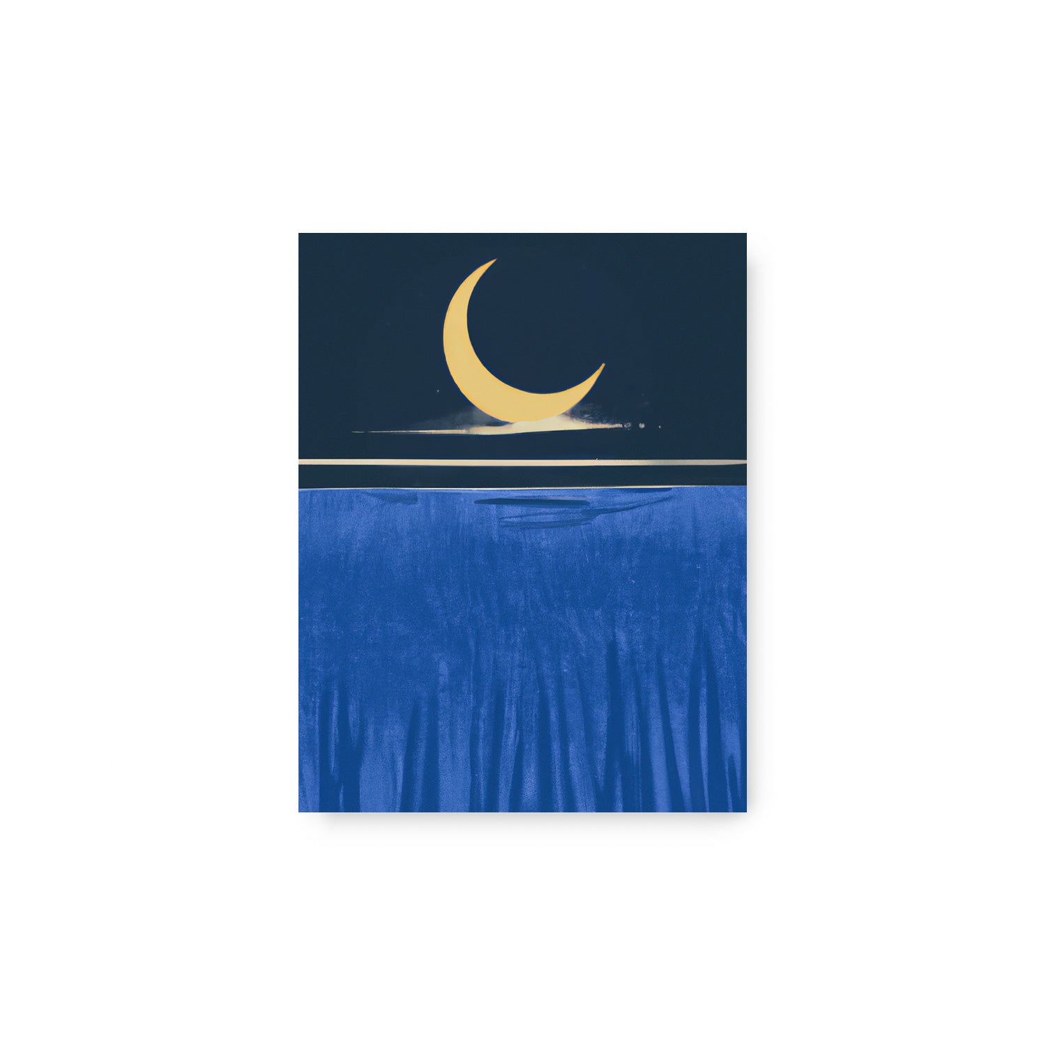 Beneath the Pale Moonlight by Stannie & Lloyd, maximalist wall art for living room featuring the moon and stars on a blue background.