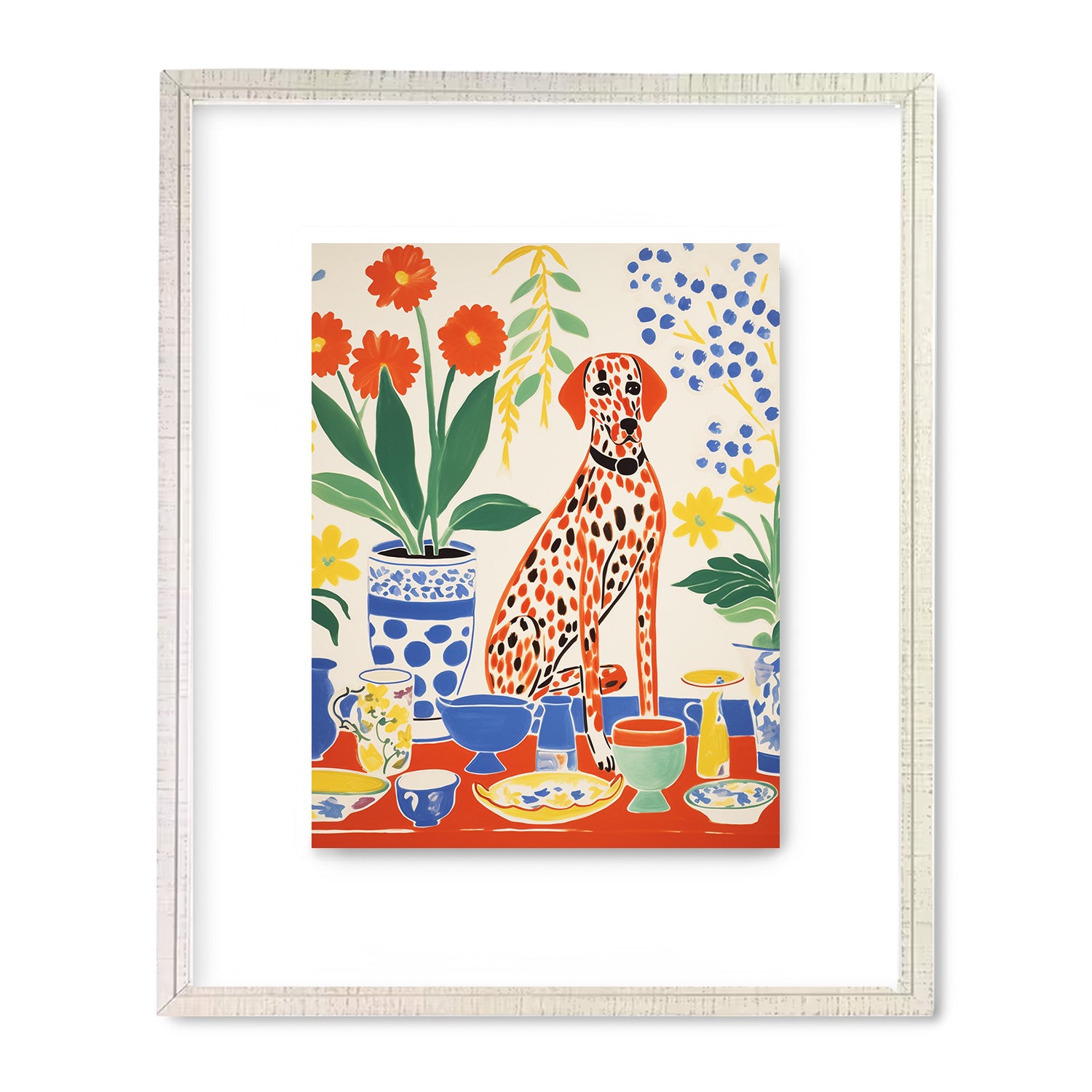 A framed print of Elliot at High Tea by Stannie & Lloyd, perfect for maximalist decor or adding art to walls.