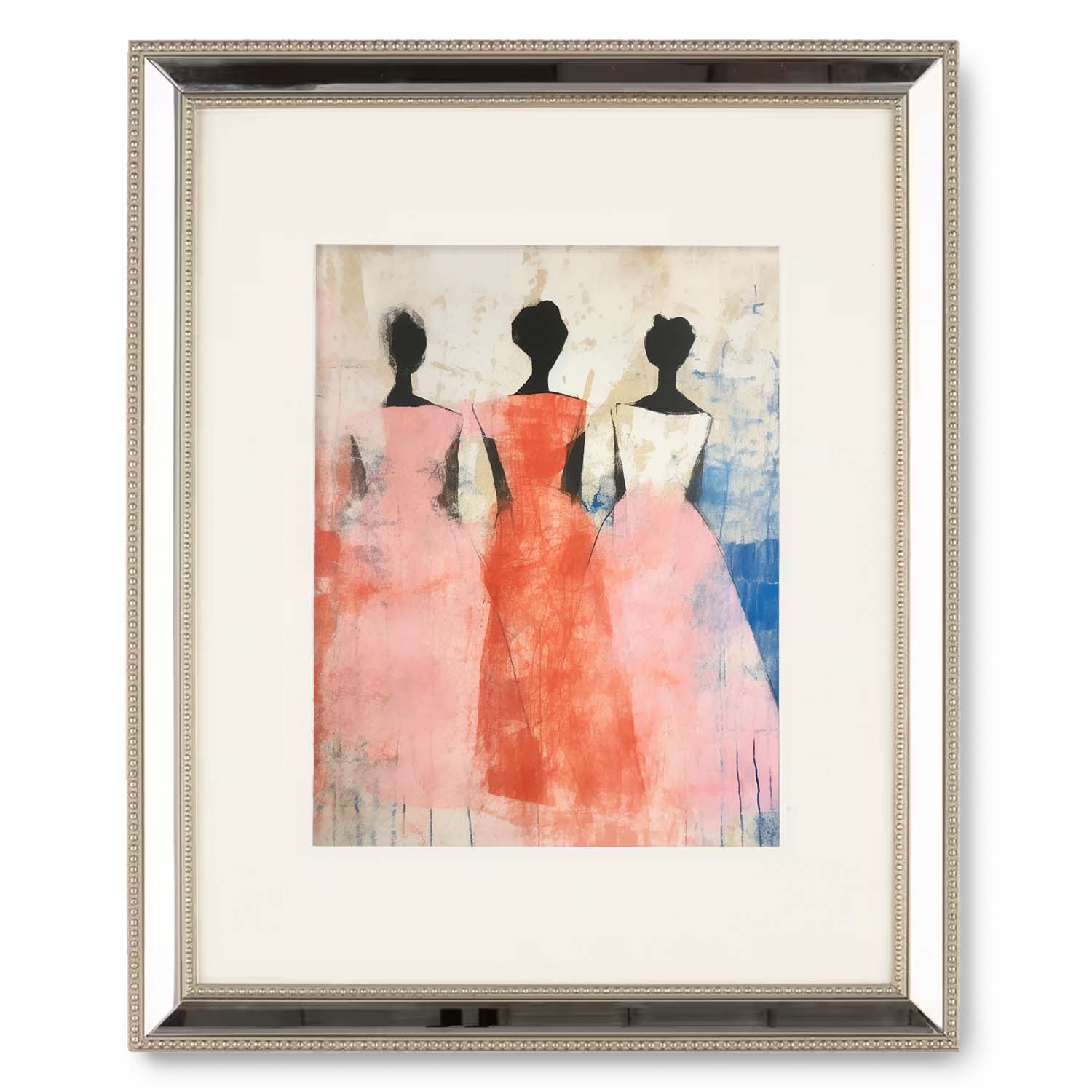 Abstract Dance wall art for living room featuring three stylized figures in a vintage Stannie & Lloyd art frame.