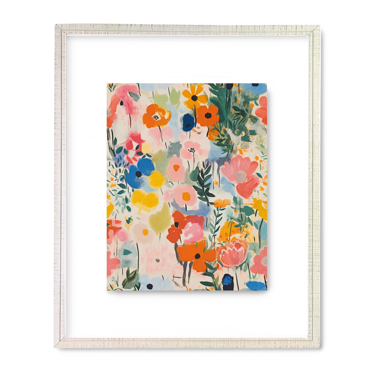 An Abundance Series: 3 of 3 vibrant floral print framed in white, perfect for maximalist wall decor, by Stannie & Lloyd.