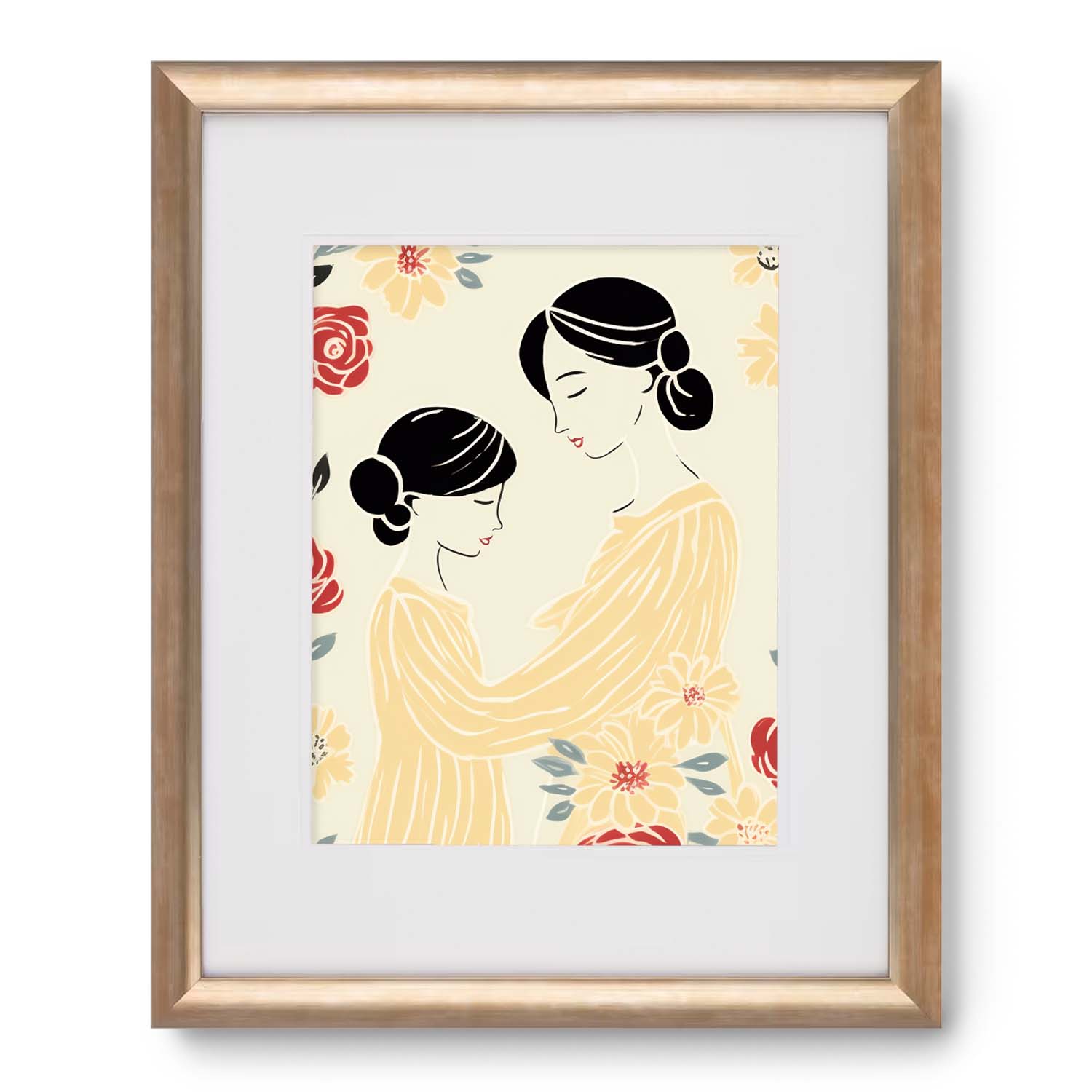 A 11" x 14" framed print of a mother and daughter holding hands, encased in a Beautiful Sun Rising frame made by Stannie & Lloyd.