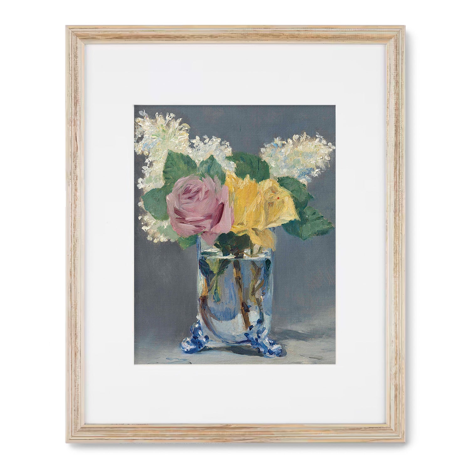 A painting of yellow and pink roses in a Vase Symphonie by Stannie & Lloyd, suitable for arts prints or modern wall art.