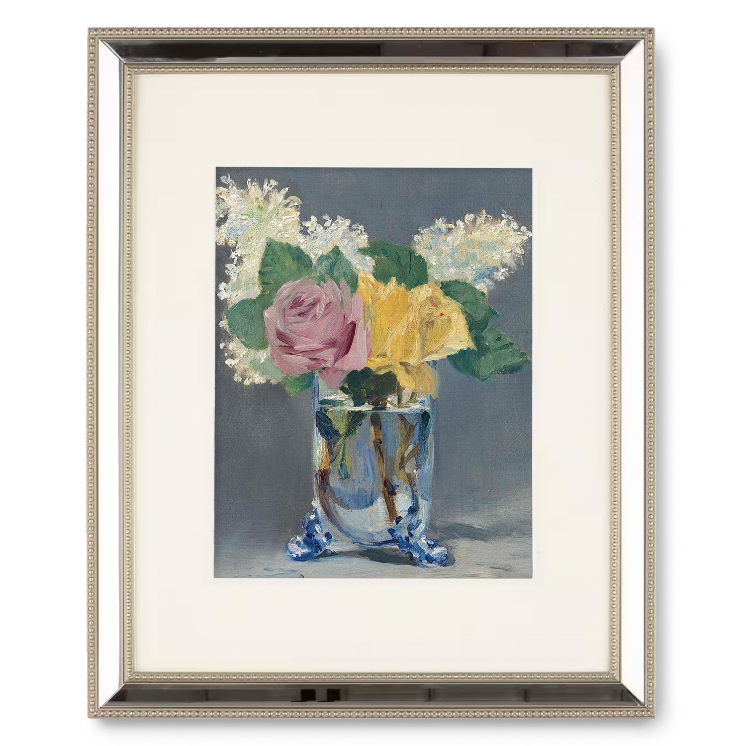 A painting of yellow and pink roses in a Vase Symphonie art print by Stannie & Lloyd.