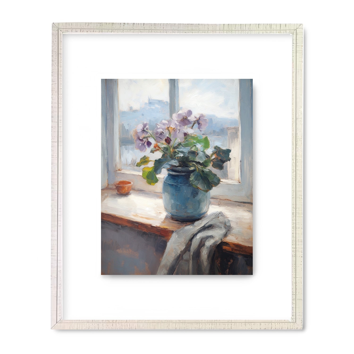 A "Beyond the Window no. 4" floral painting in a blue vase, perfect for wall decor, by Stannie & Lloyd.