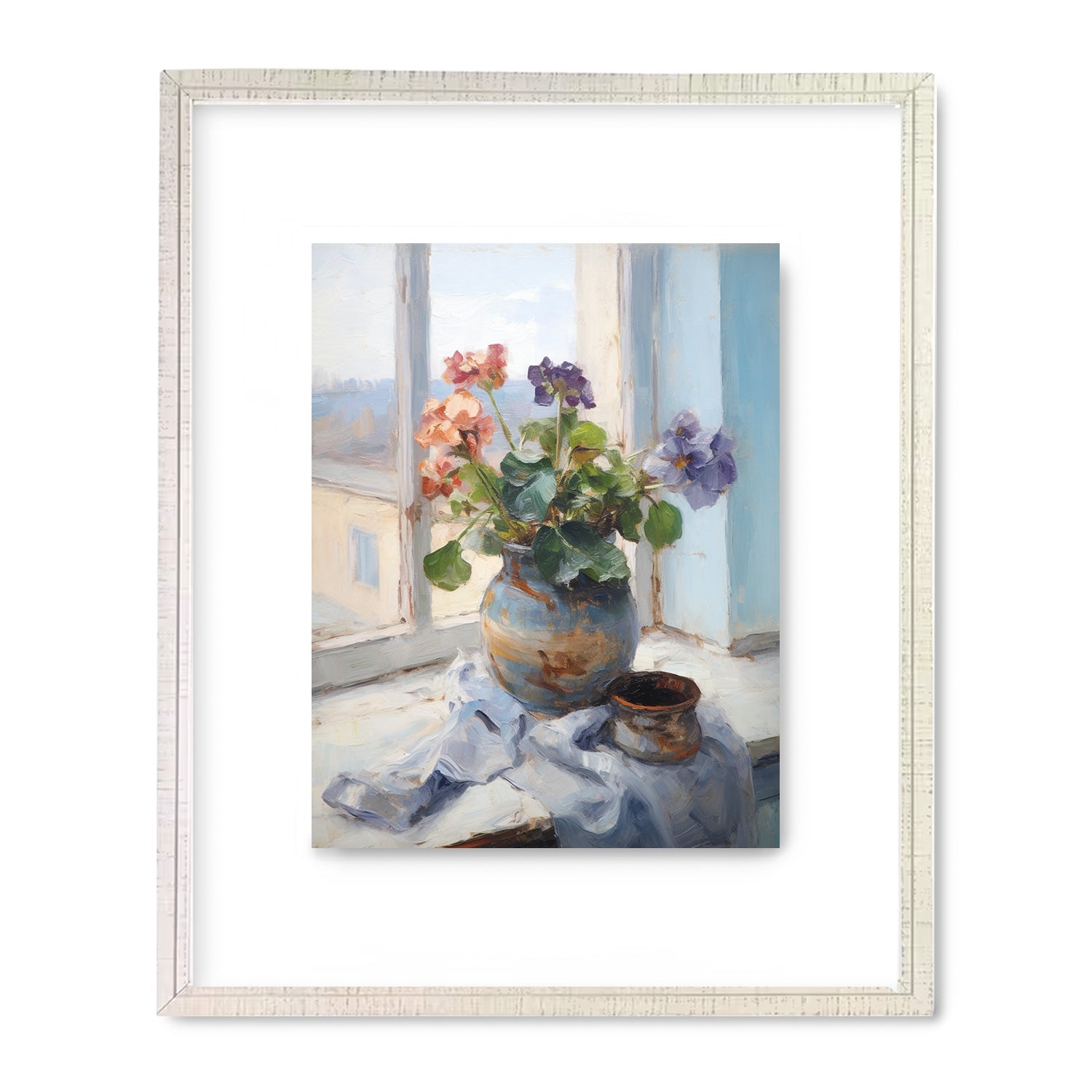 A vibrant art print of flowers in a vase on a window sill, perfect for walls with maximalist decor. Introducing "Beyond the Window no. 3" by Stannie & Lloyd.