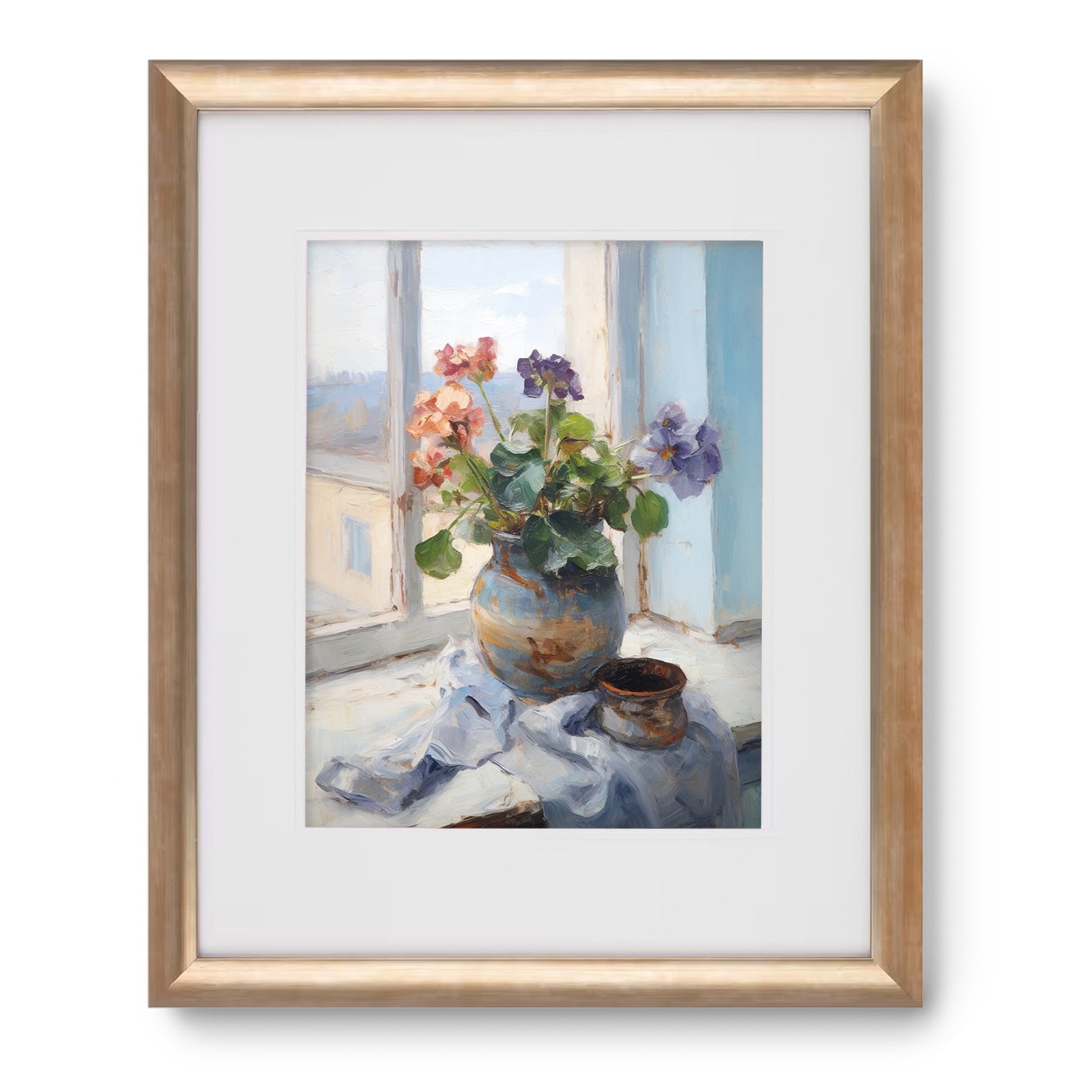 A beautiful Beyond the Window no. 3 wall decor with a painting of flowers in a vase on a window sill by Stannie & Lloyd.