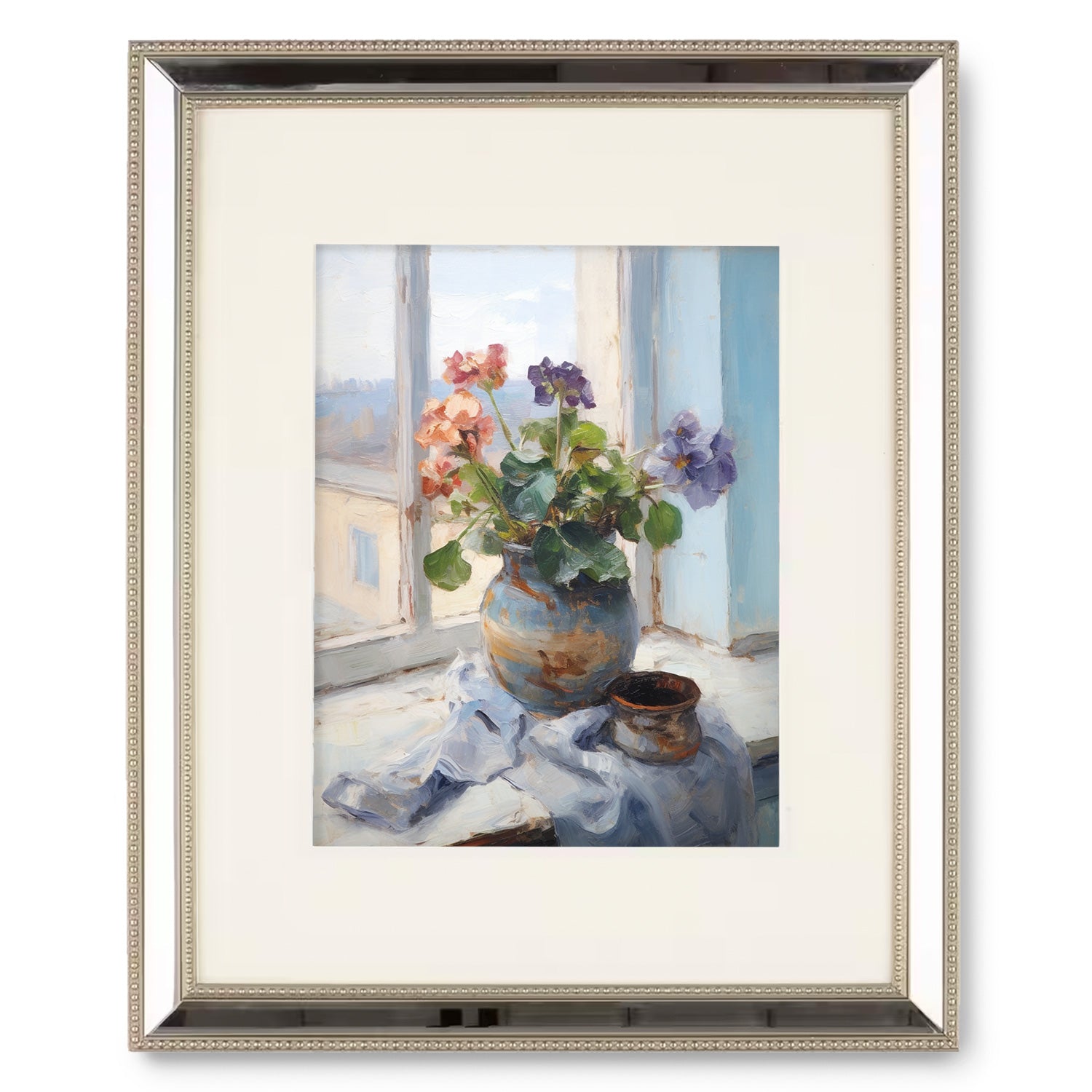 Maximalist wall decor featuring Beyond the Window no. 3, a vibrant painting of flowers in a vase by Stannie & Lloyd.