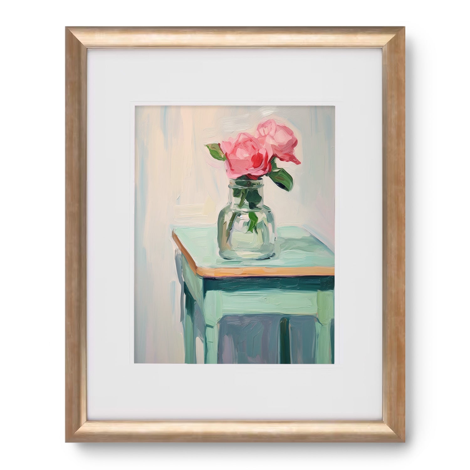 A Guest House painting depicting pink roses on a table by Stannie & Lloyd.