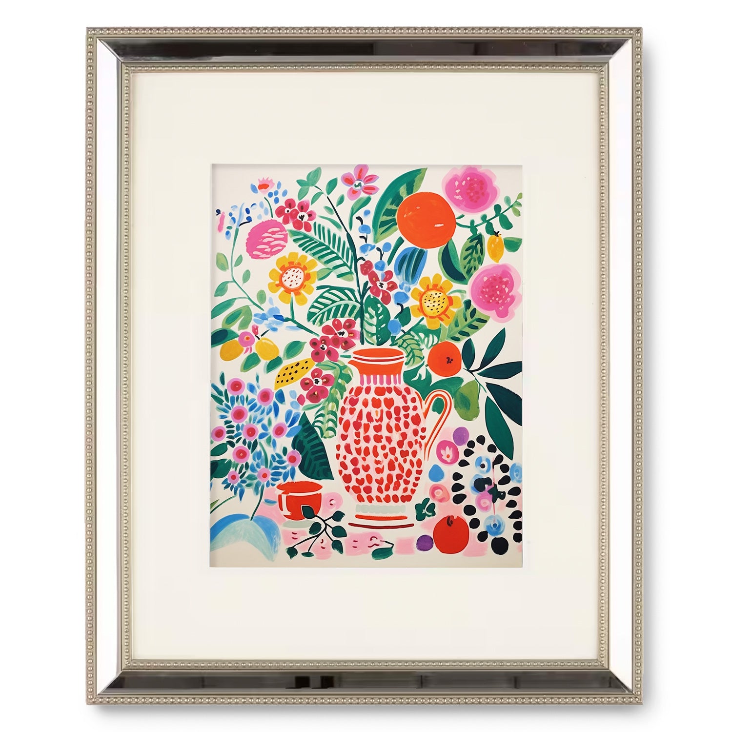 A framed Spring Still Life art print of a vase with flowers in it by Stannie & Lloyd.