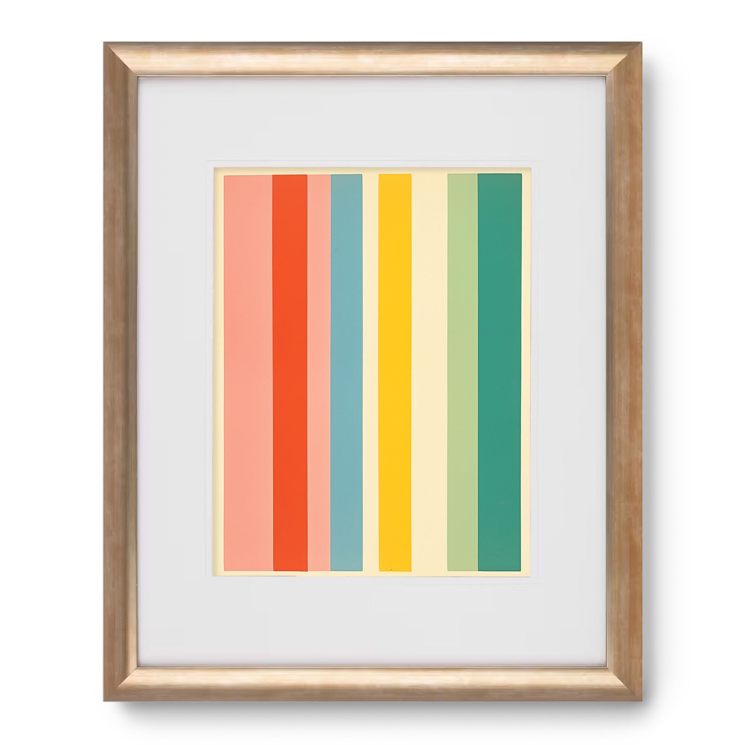 A vibrant framed SMPTE Color Bar No.1 art print featuring colorful stripes by Stannie & Lloyd.