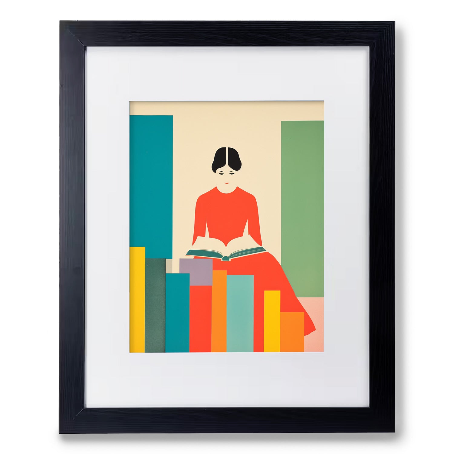 A Stannie & Lloyd vintage framed print of My Favorite Pastime No. 1, a woman reading a book.