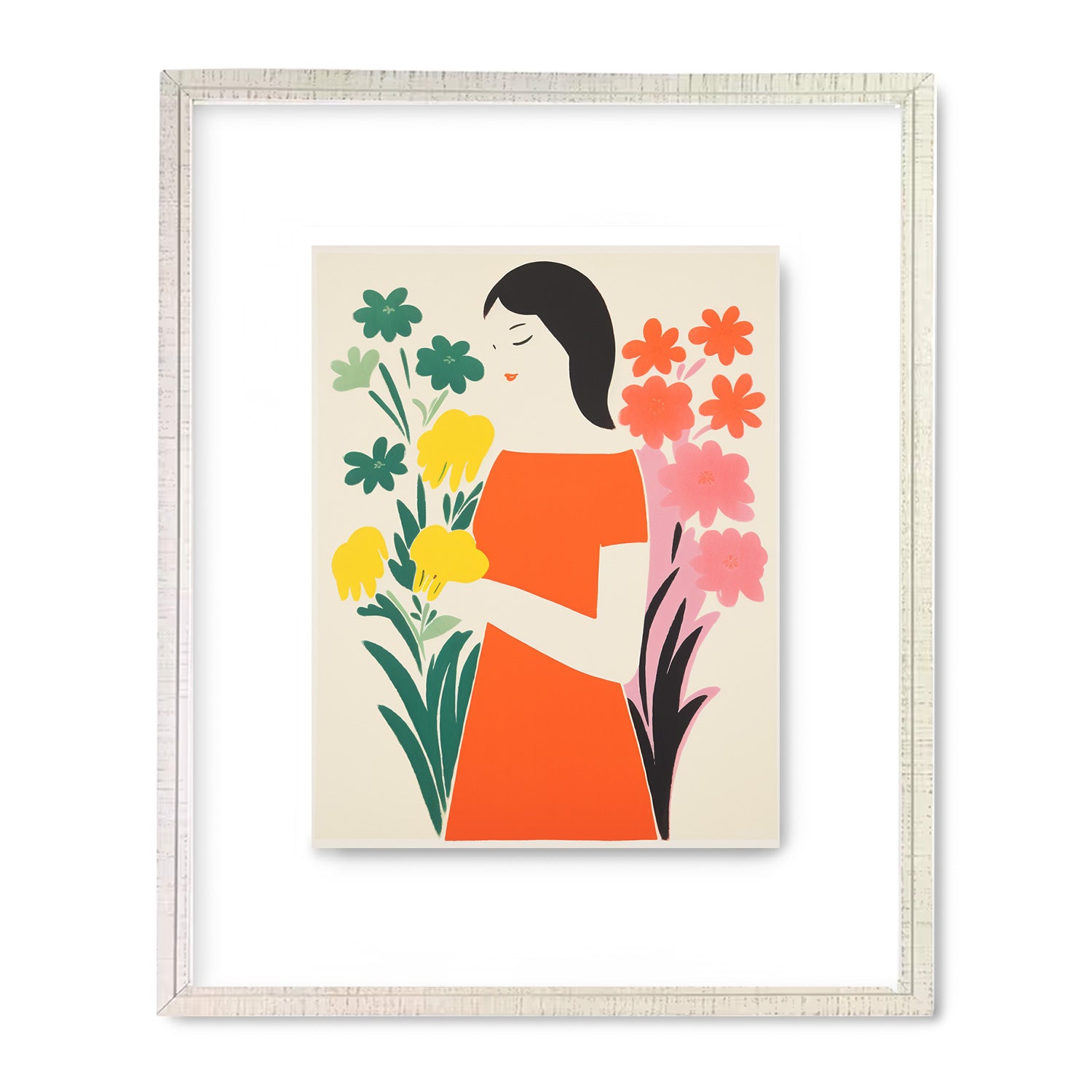 A vintage Simple Things wall art print by Stannie & Lloyd of a woman holding flowers.