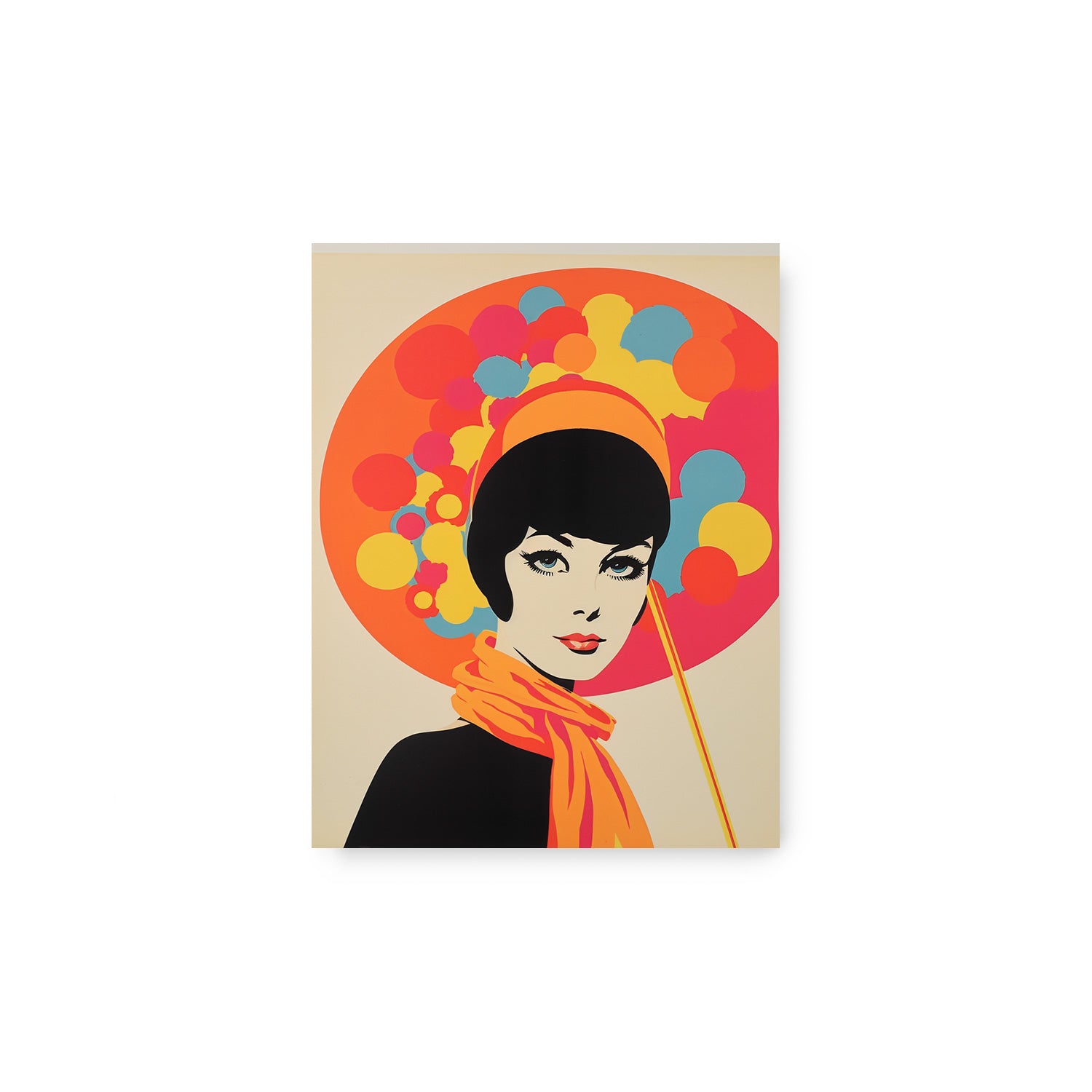 A stylish Stannie & Lloyd wall decor piece for your living room, featuring a woman gracefully holding an umbrella, called "Here, Now, Then, Next.