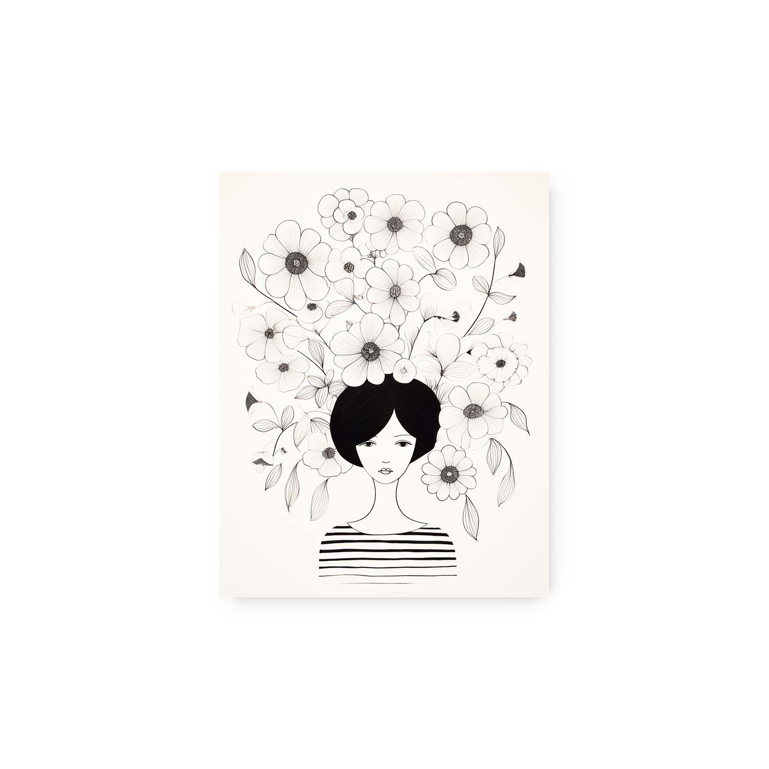 Illustration of a woman with a bouquet of flowers as her hair, perfect for walls with Stannie & Lloyd Grow art.